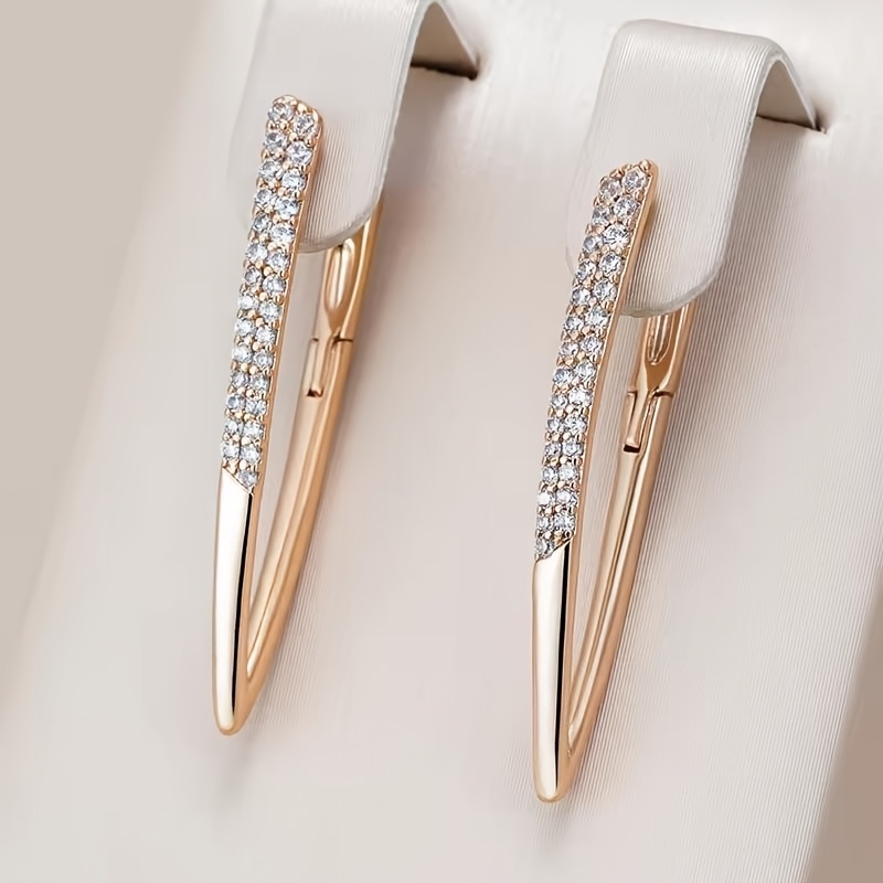E-shop Ein Paar exquisite, V-förmige, lange Ohrringe, verziert mit synthetischem Zirkonia, für Frauen, die einen stilvollen und eleganten klassischen