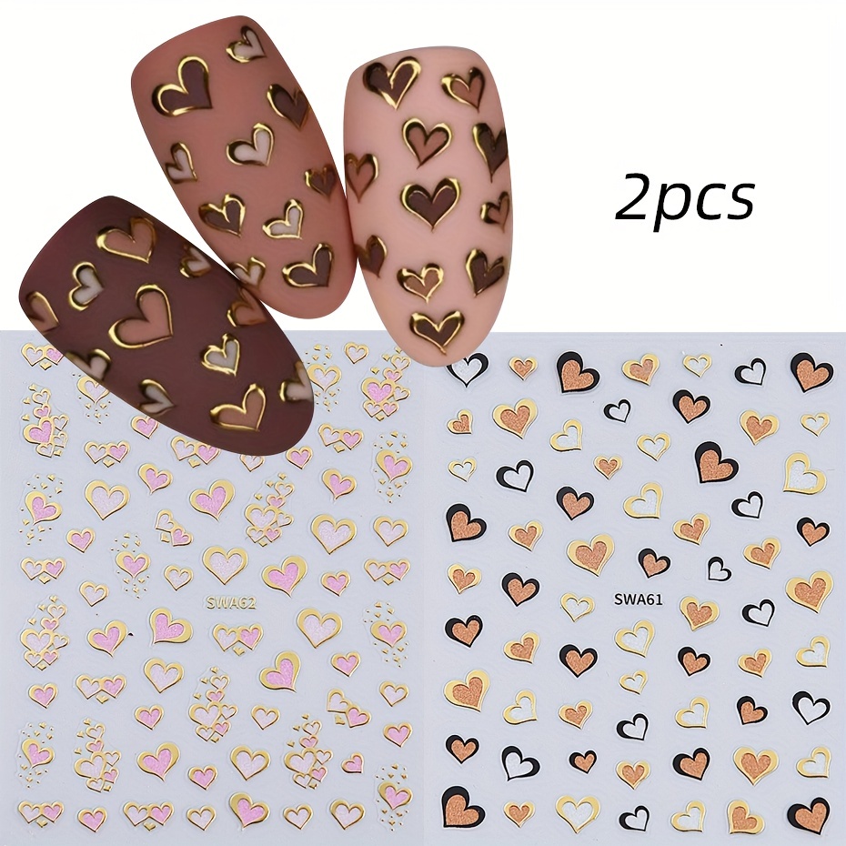 -shaped Nail Stickers, Y2k Hearts, Featuring Fine Glitter Nail Decals Swa61+62