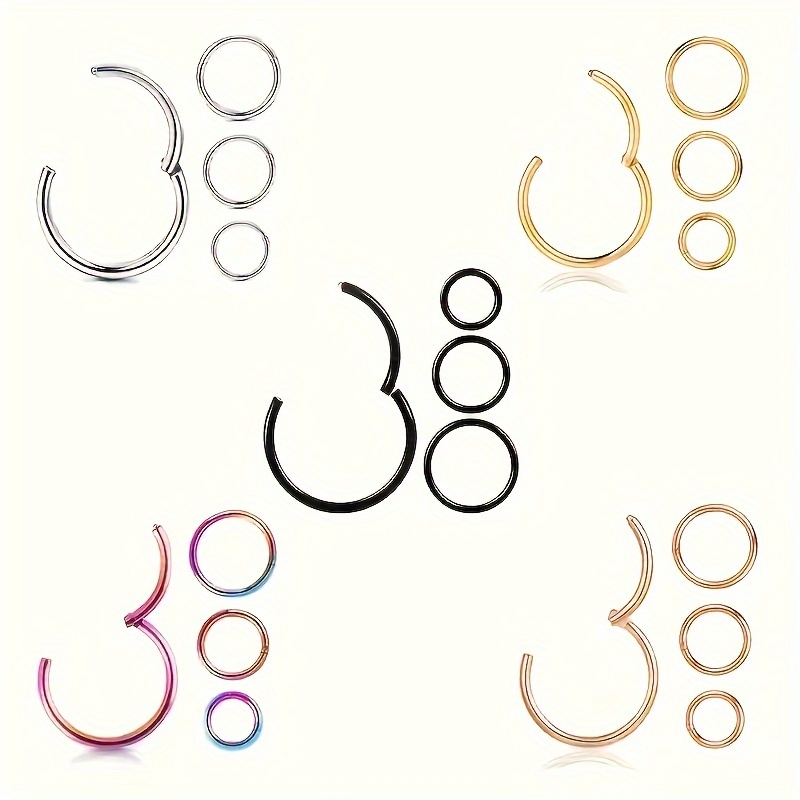 

4pcs Elegant Stainless Steel Hinged & Hoops - Seamless Body Piercing Rings In Assorted Sizes (6/8/10/12mm) For Ear, Nose, Lip | & Stylish