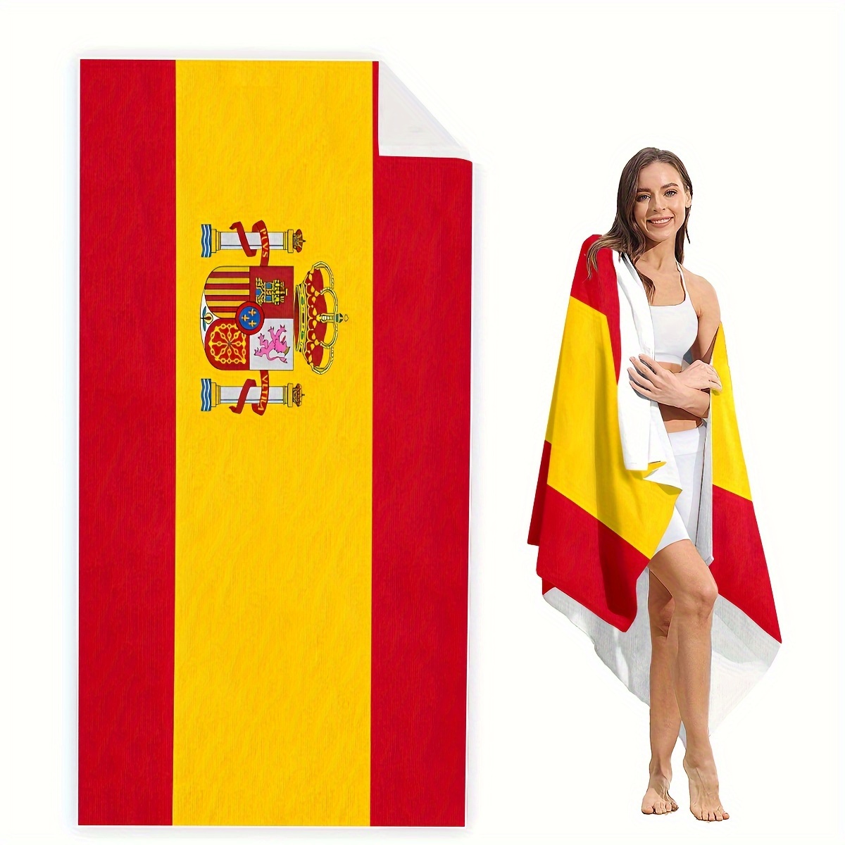 

Extra Large Spanish Flag Beach Towel - Super Absorbent, Quick-dry Microfiber, Soft & Comfortable For Pool, Swim, Travel, Picnic, Camping - Machine Washable