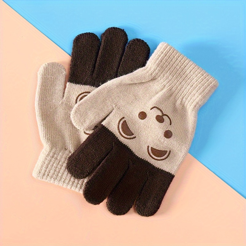 Image of Autumn Winter Warm Finger Cute Cartoon Boys Girls Separate Finger Gloves Knit Gloves