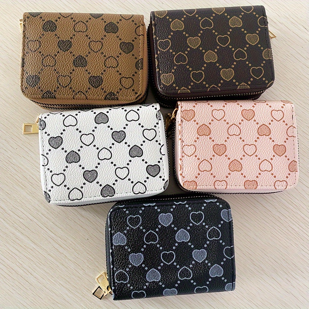 

Vintage Style Pu Leather Wallet With Dual Zip Coin Purse, Classic Heart Pattern, Compact Credit Card & Cash Holder