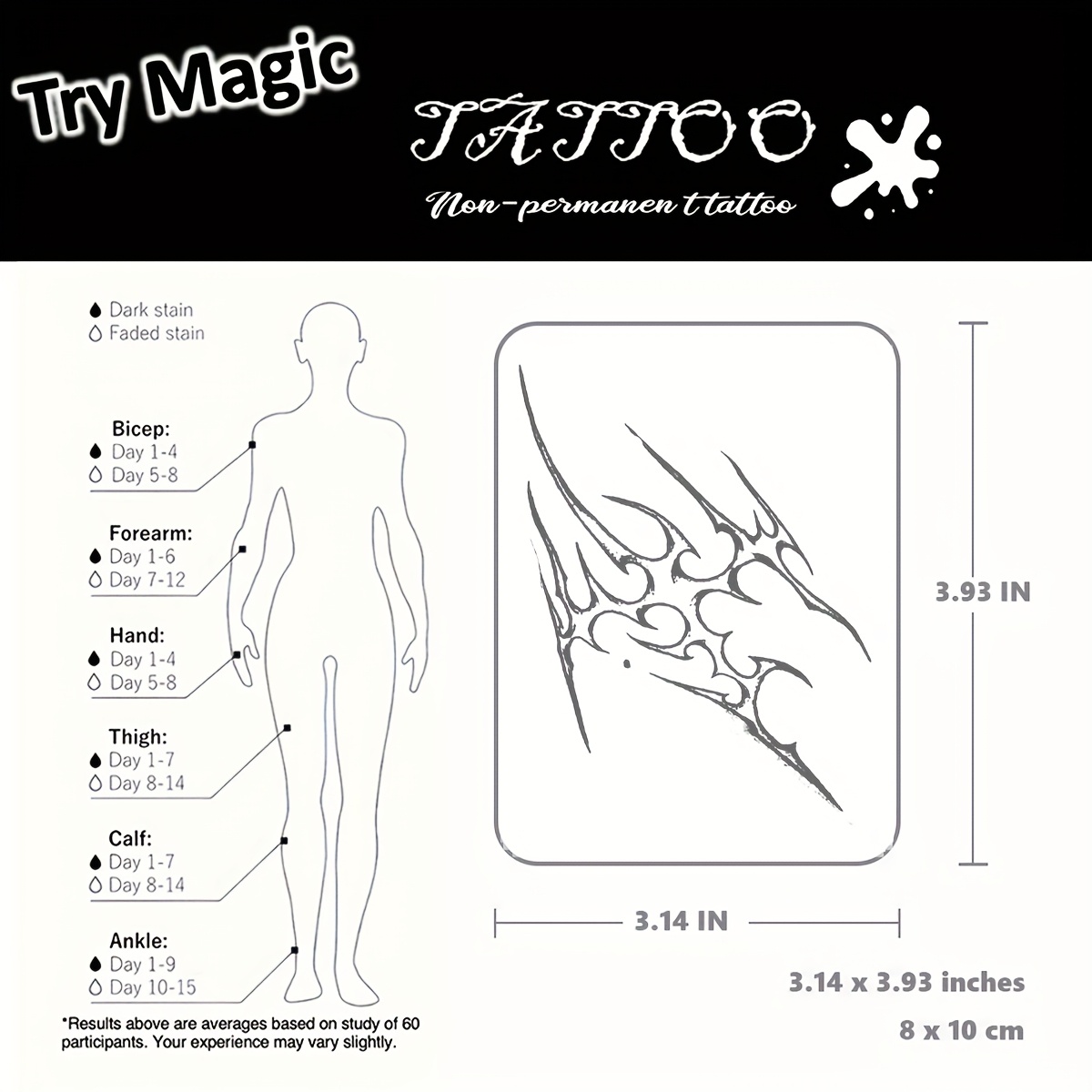 Temporary Tattoo With Realistic - Waterproof Easy Application Suitable For Parties, Festivals & Everyday - Lasts 1-2 Weeks With Ink
