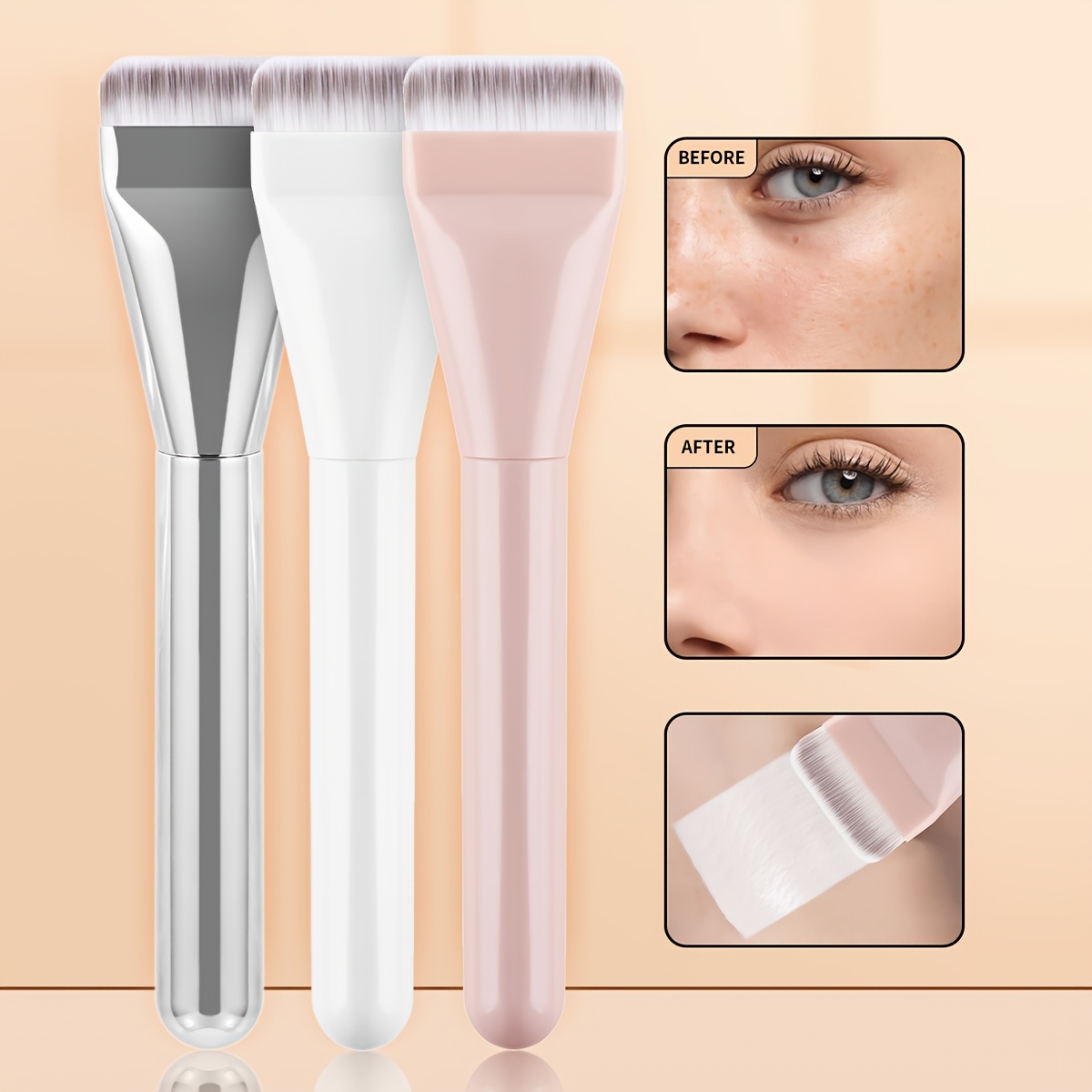3pcs Portable Straight Blade Foundation Brushes - Flawless Base Makeup Suitable For Types, Multi-combination Options