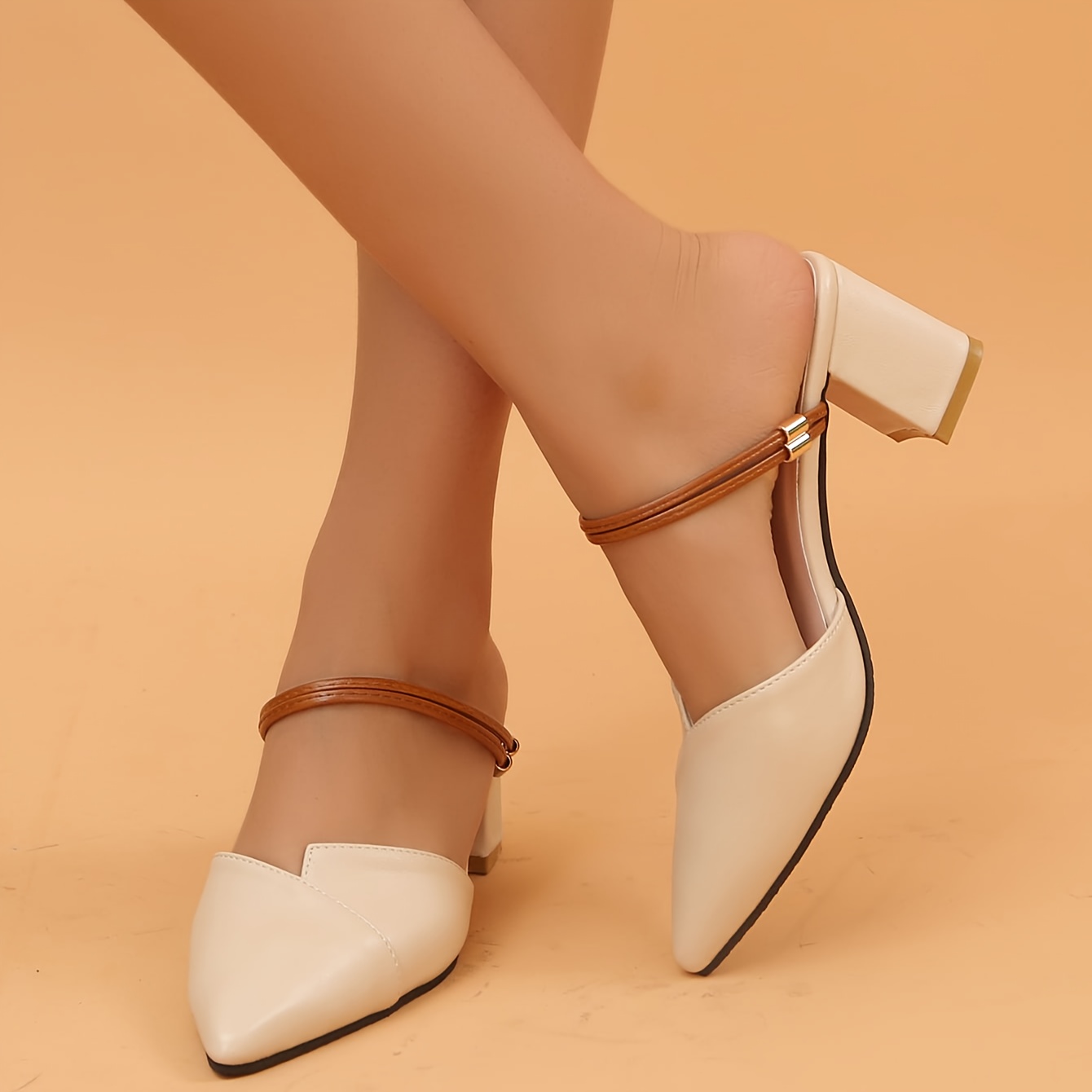 Stylish And Versatile Women'S High-Heeled Sandals with a Chunky Heel, Pointed Toe, Comfortable Slip-On Design, And Backless for Two-Way Wear.