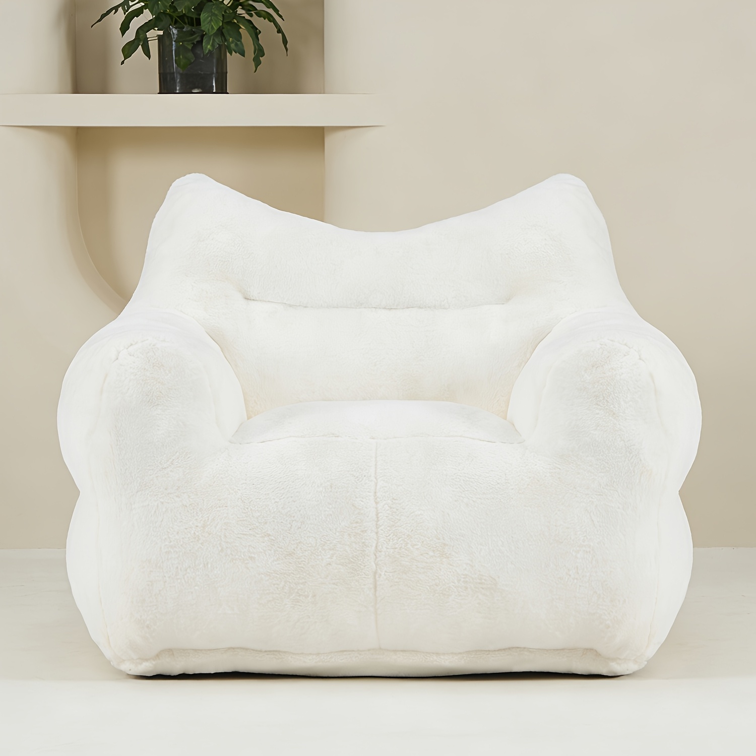 Lambswool-look Bean Bag With Cat Ears | Supportive And Elastic, Suitable For Living Room & Bedroom, Mojay Brand, Knitted, Stackable, Wet Wipe Clean