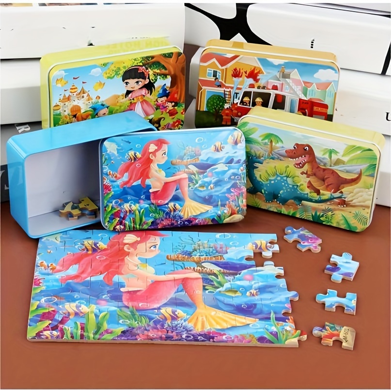 

60-piece Iron Tin Puzzle: Colorful Animal And Dinosaur Designs For Kids Ages 3-6