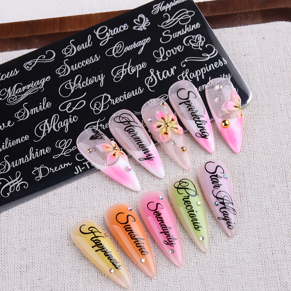 TEMU Plaque de pochoir à ongles Police Gothique 1pc Vintage Manuscrit Anglais Outil de Gabarit à Ongles Réutilisable DV Étoile Jia Yangtian Salon