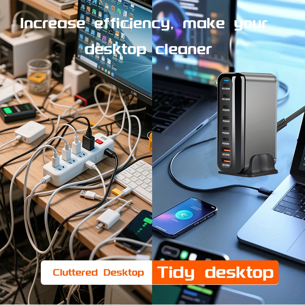 multi charging pd charger new 500  6c2a 8 ports desktop charging desktop gan charger for multiple mobile phone type c   3.0, high power charging, desktop device charging,   charger, multi port charger, compact desktop design, sleek charging solution, premium build quality, gan technology, tech enthusiasts, office workers, home office setup Product details 3