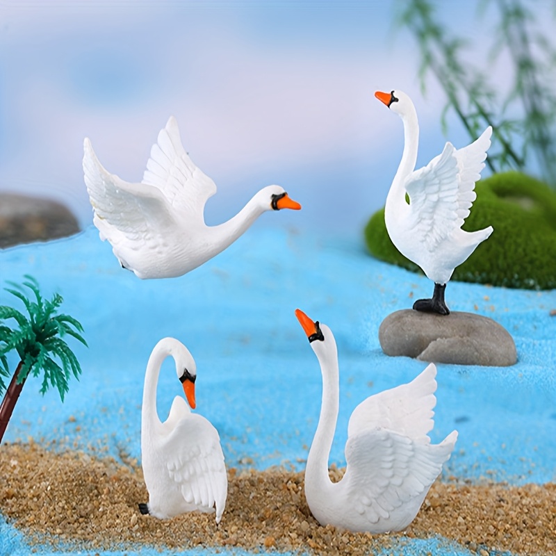 TEMU 4pcs (a Set) Elegant Swan Statues - Handmade Resin Home Decor With Orange And Mesh Feet, Suitable For Living Room, Office, Or Wedding Gifts
