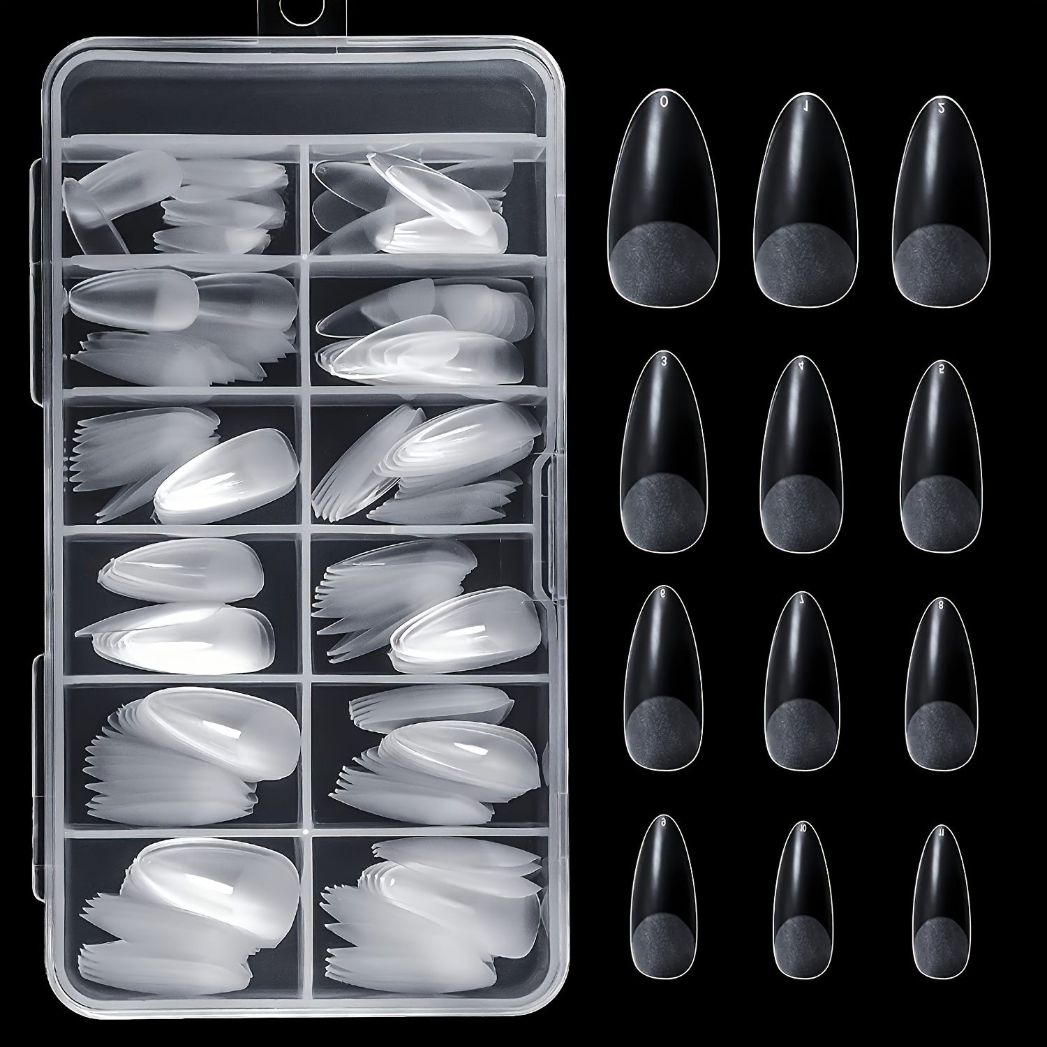 TEMU 240pcs Matte Almond Nail Tips, Full/half Matte Dual-use, Full/half Cover Soft Gel False Nails, 12 Sizes Pre-numbered Clear Acrylic Nail Tips For