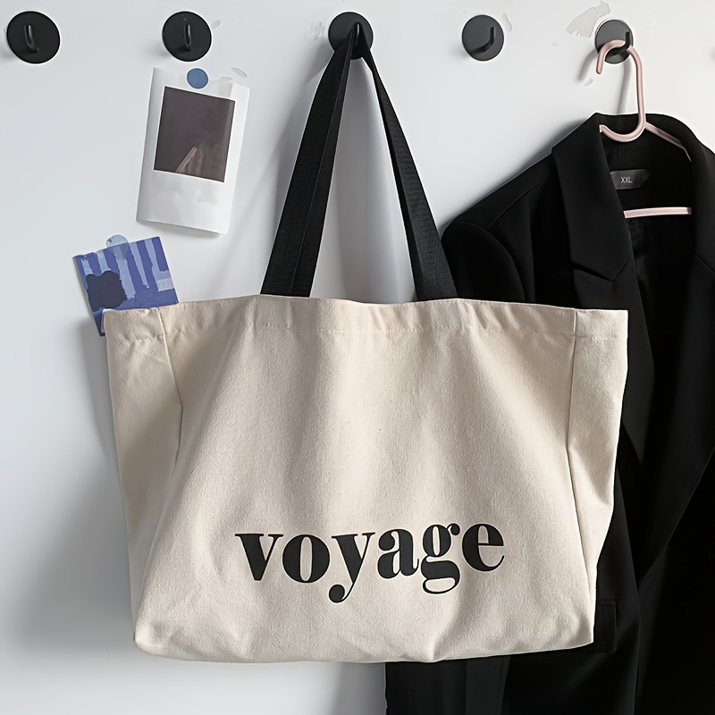 

Large Capacity "voyage" Letter Canvas Tote Bag, Casual Shoulder Handbag For Women, Versatile Travel & Shopping Bag, Durable