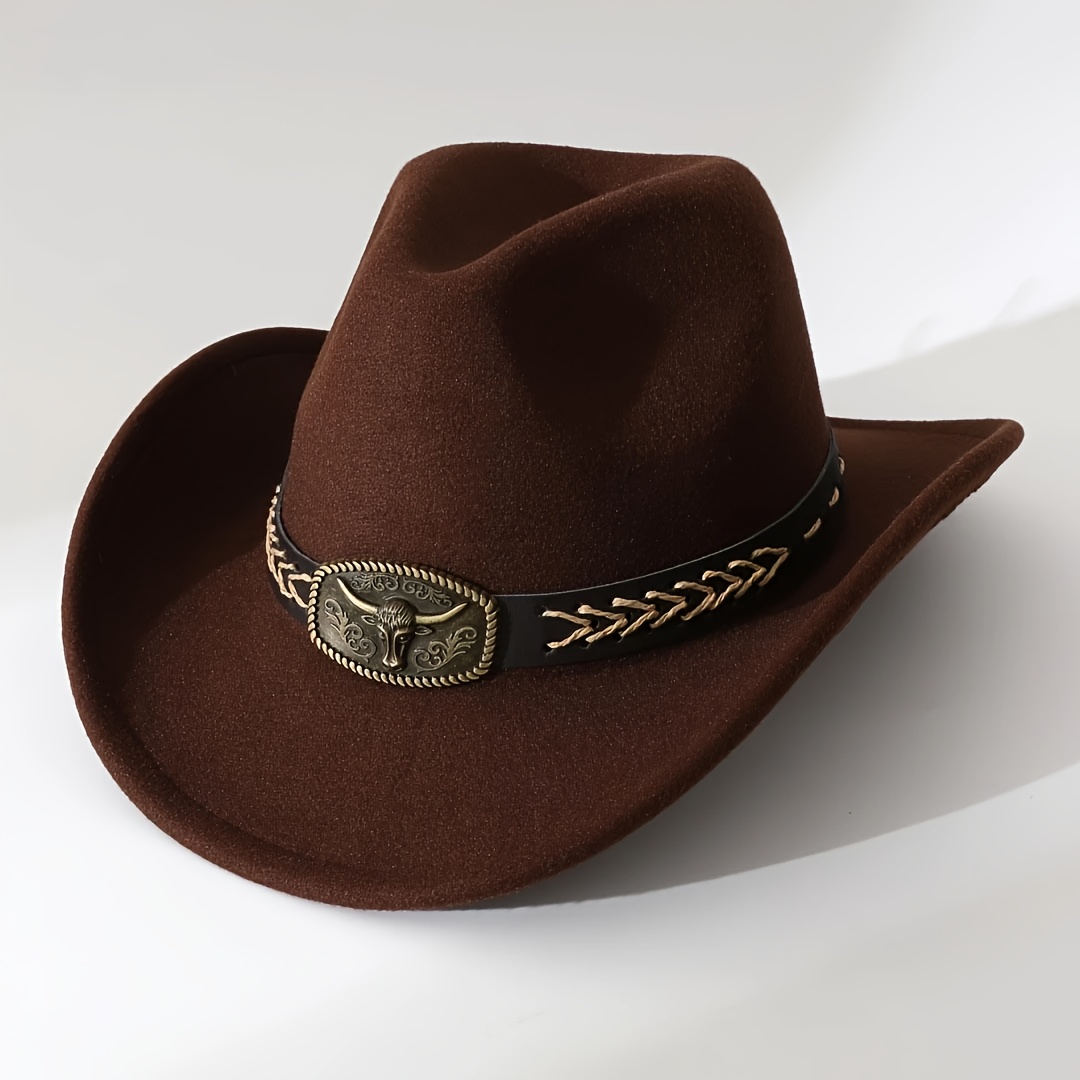 TEMU Classic Western Wide Brim Cowboy Hat, Unisex With Belt Trim, Perfect For Western Theme Events, Christmas Gift For Family