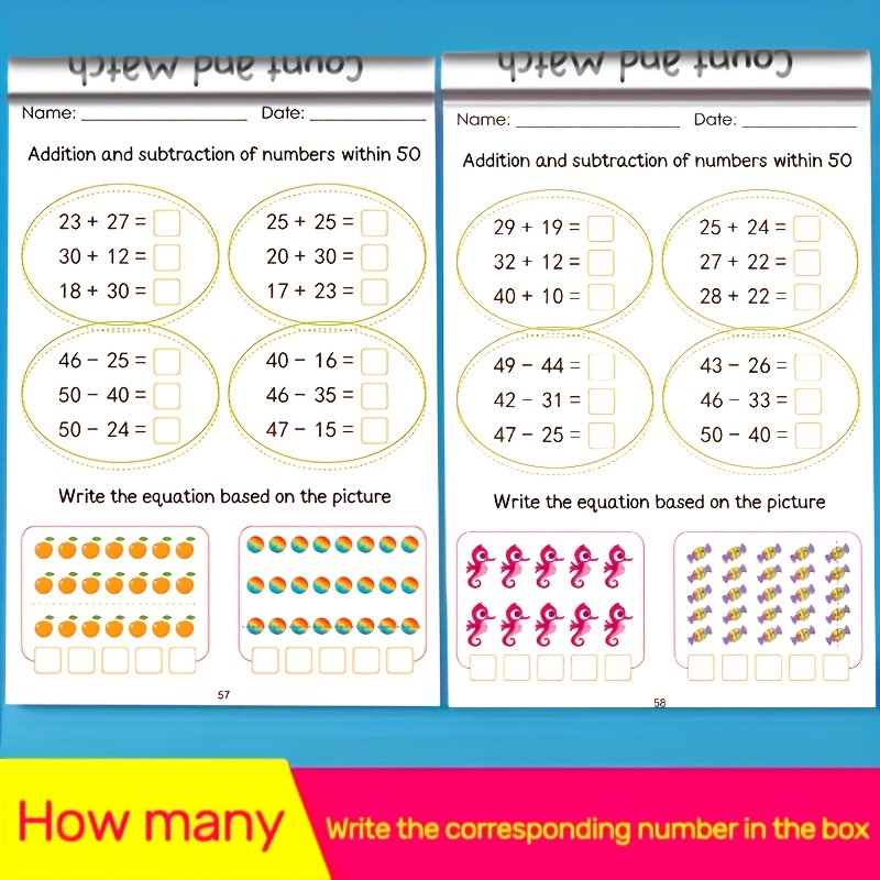 64-Page Math Workbook for Early Learners, Addition & Subtraction Practice