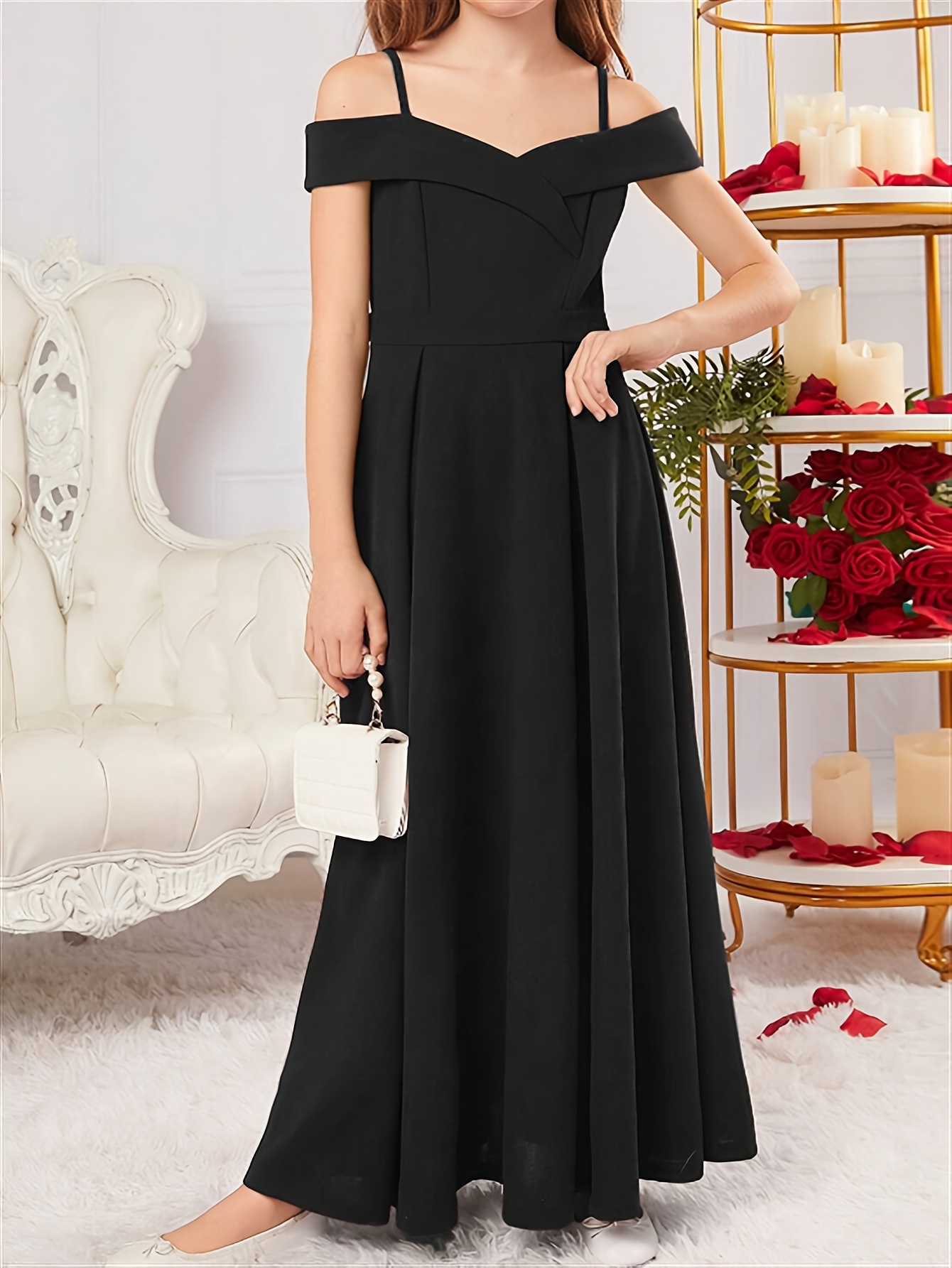 womens boho style shoulder black maxi dress golden accents - Temu Oman