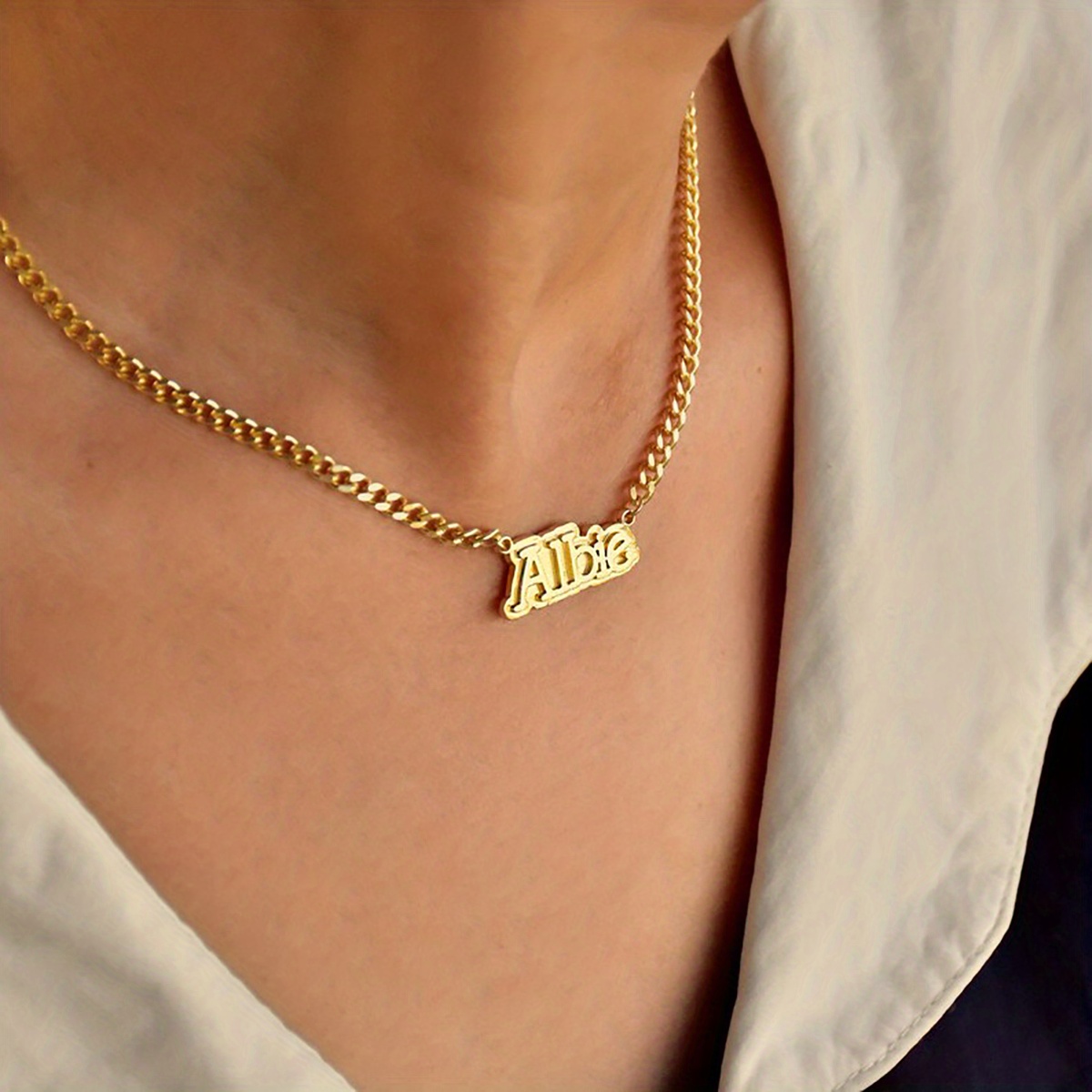 Personalized Handwritten Name Necklace with 18K Golden Plated Cuban Chain