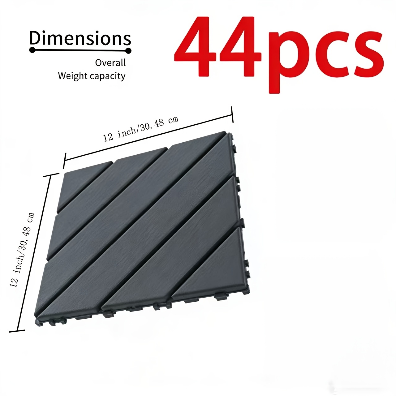 44-pack/90-pack Plastic Interlocking Deck Tiles - 12"x12" Square, Waterproof, Patio Decking Tiles For Poolside, Balcony, Backyard - Installation, Sturdy Pp Material, Versatile Indoor/outdoor Use