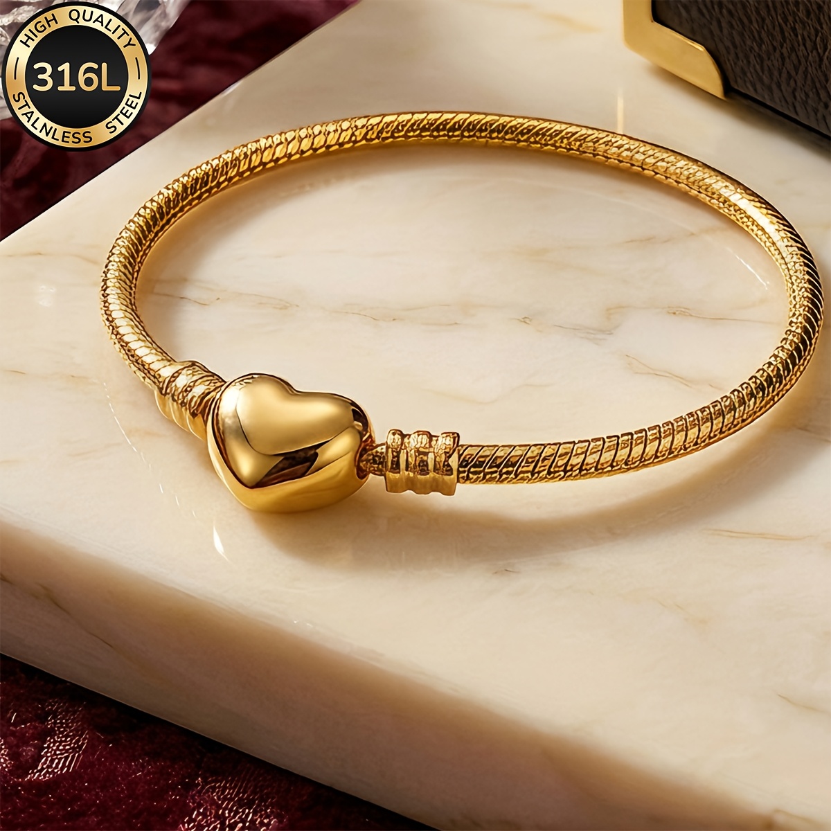 TEMU 1pc Steel Fashionable And Elegant Heart-shaped Snake Chain/interlocking Chain Design, Unisex Minimalist Jewelry - Suitable For , Ideal For Daily