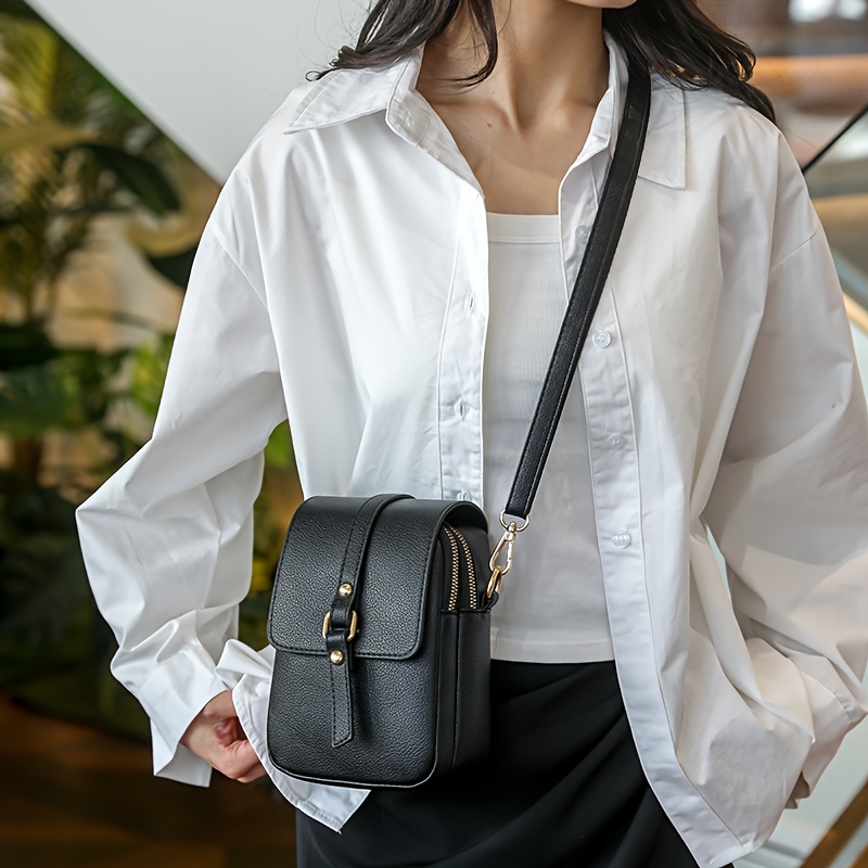 yme women   small crossbody bag versatile casual shoulder purse with detachable straps anti theft design zip closure   in khaki light brown white black details 6