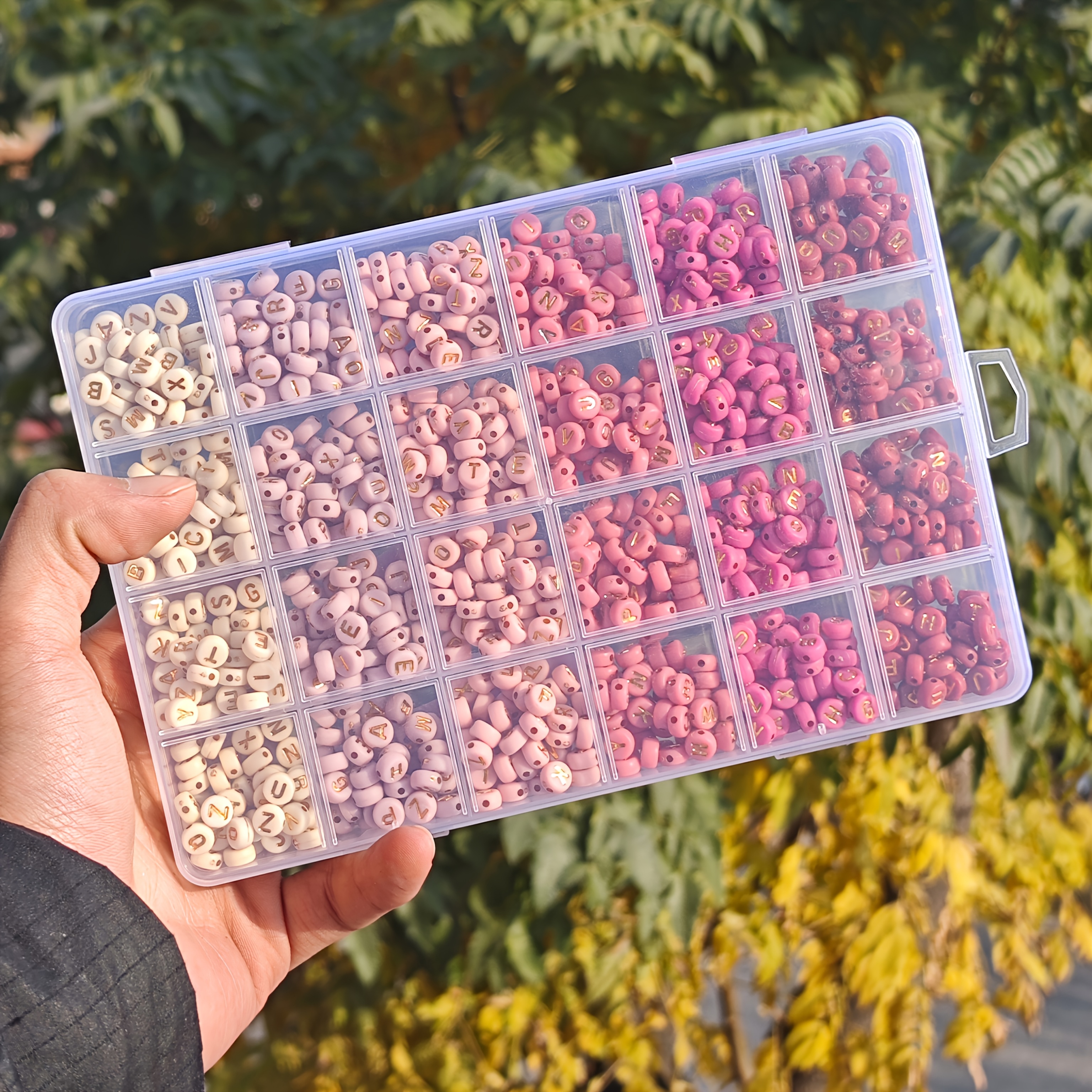 TEMU 1000pcs Pink Golden Letter Bead Set, Suitable For Jewelry Making, Diy Crafts, Bracelets, Jewelry, Keychain Charms, Etc.