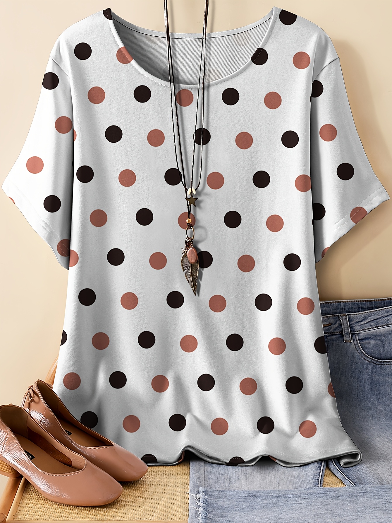 plus size womens plus size retro polka dot t shirt casual Temu