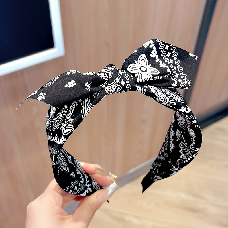 Summer New Fashion Paisley Flower Bow Rabbit Ear Wide Fabric Headband Bundle For Women