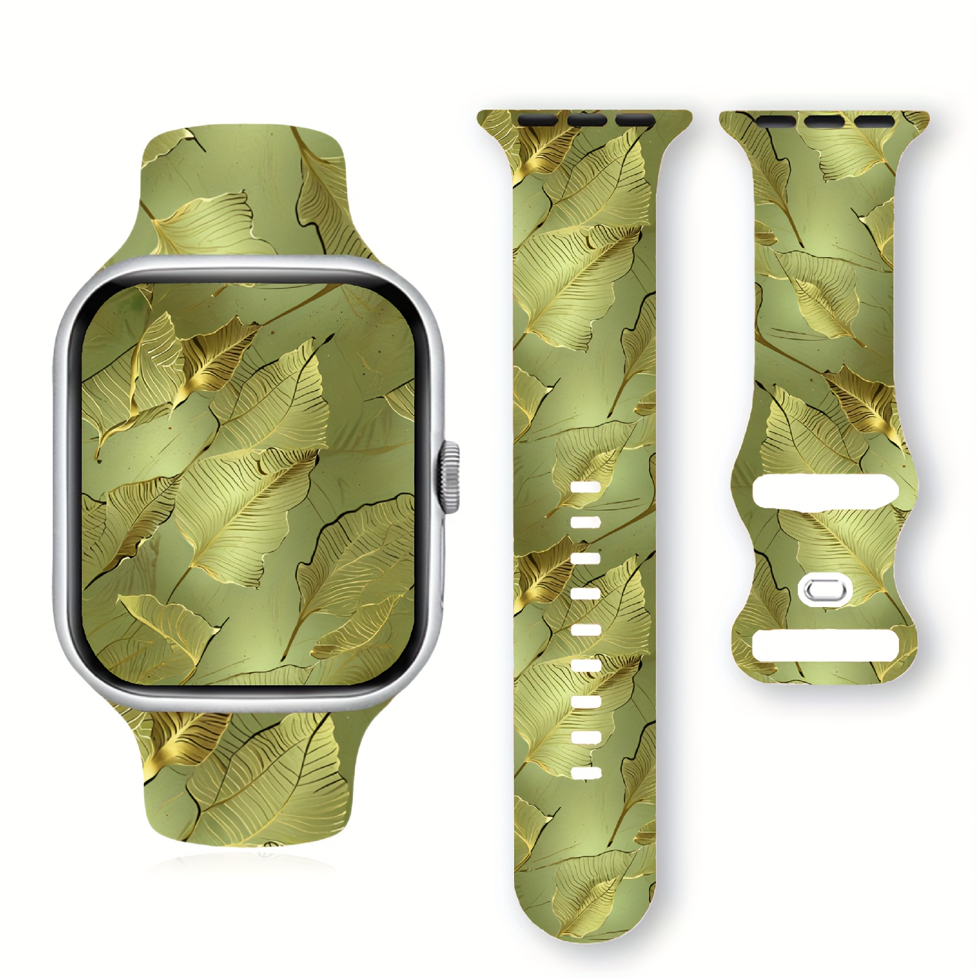 

Funky Silicone Watch Band With Butterfly Clasp - Leaf Gilding Design, Soft Adjustable Strap For Iwatch /2/3/4/5/6/7/se, Ideal Gift