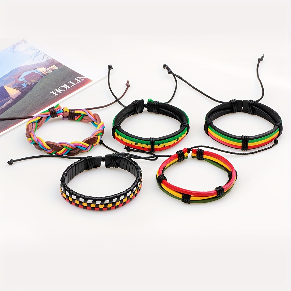 Colorful Faux Leather Bracelet Set - 5pcs