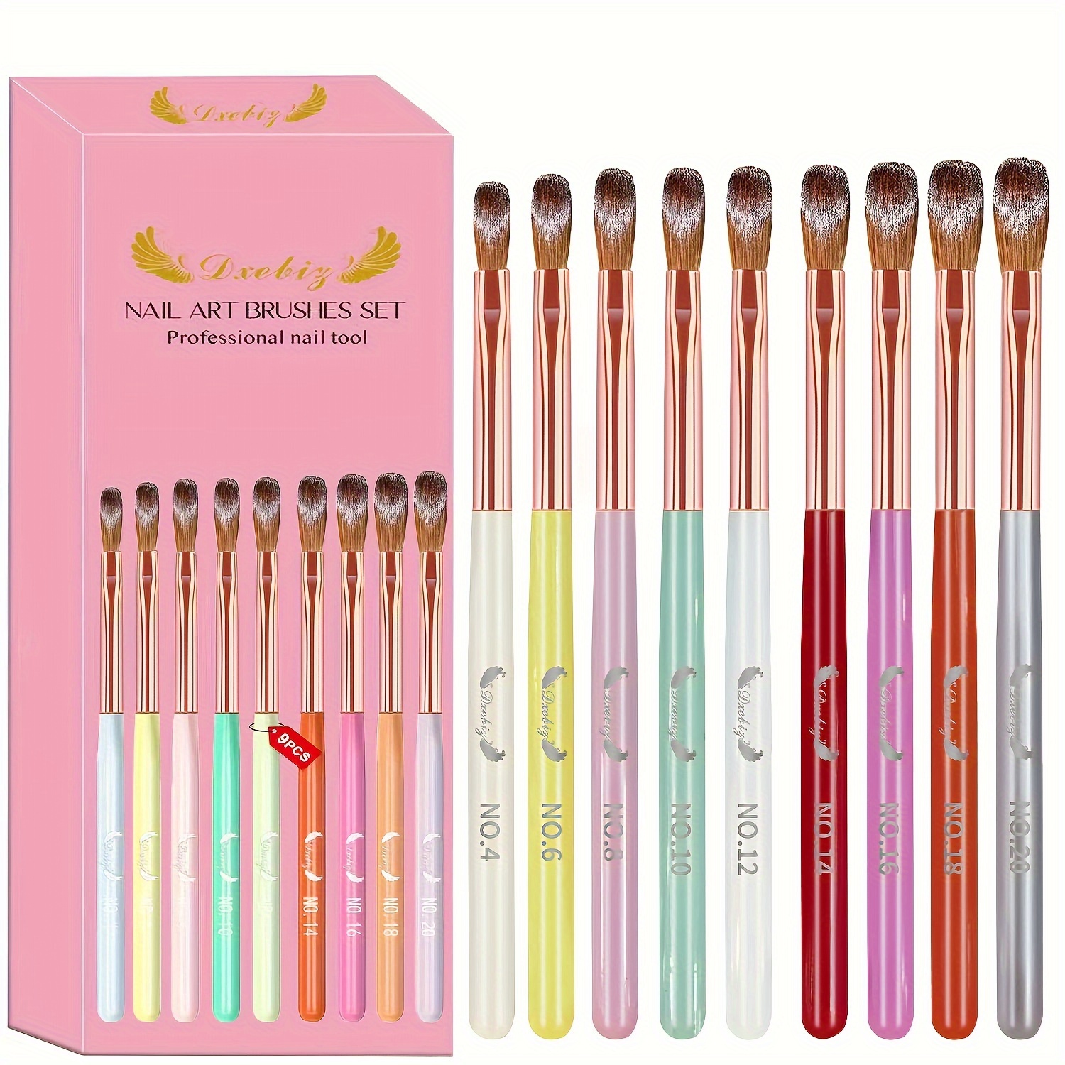 

9pcs Acrylic Nail Brush Set - Professional 3d Builder & Design Tools For Use, Formaldehyde-free