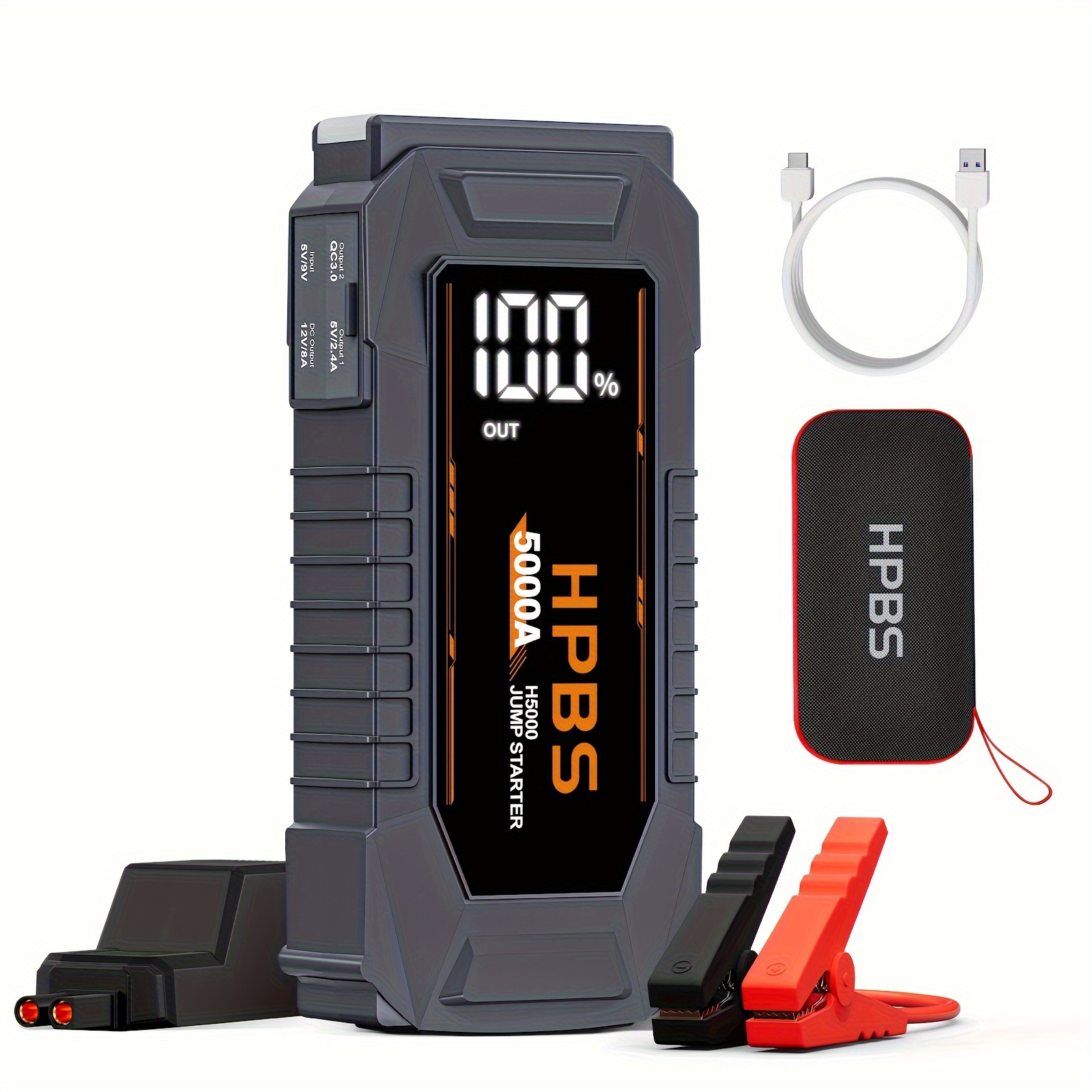 

Hpbs 5000a Jump Pack For Up To All Gas And 10l Diesel Engines, 12v Portable Battery Jump Box With 3.0" Lcd Display