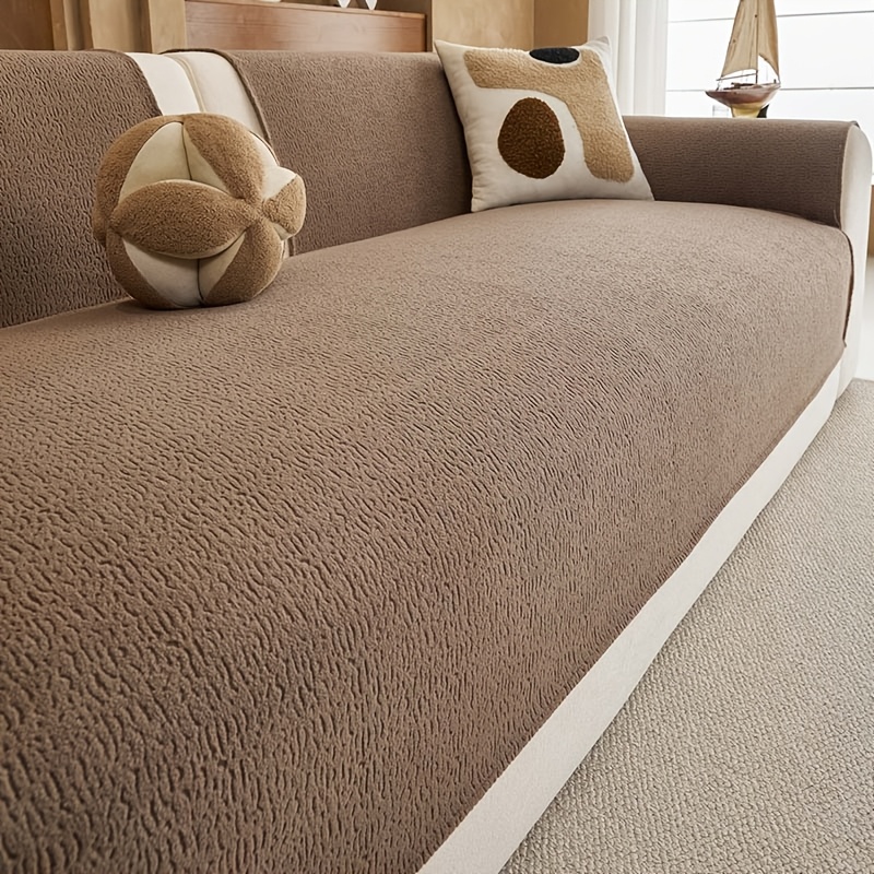 TEMU 1pc Solid Easy Style Pet-friendly Optional Sofa Cushion, Fall Winter Use Easy Anti-scratch Sofa Protector, Comfortable Versatile Sofa Cover,