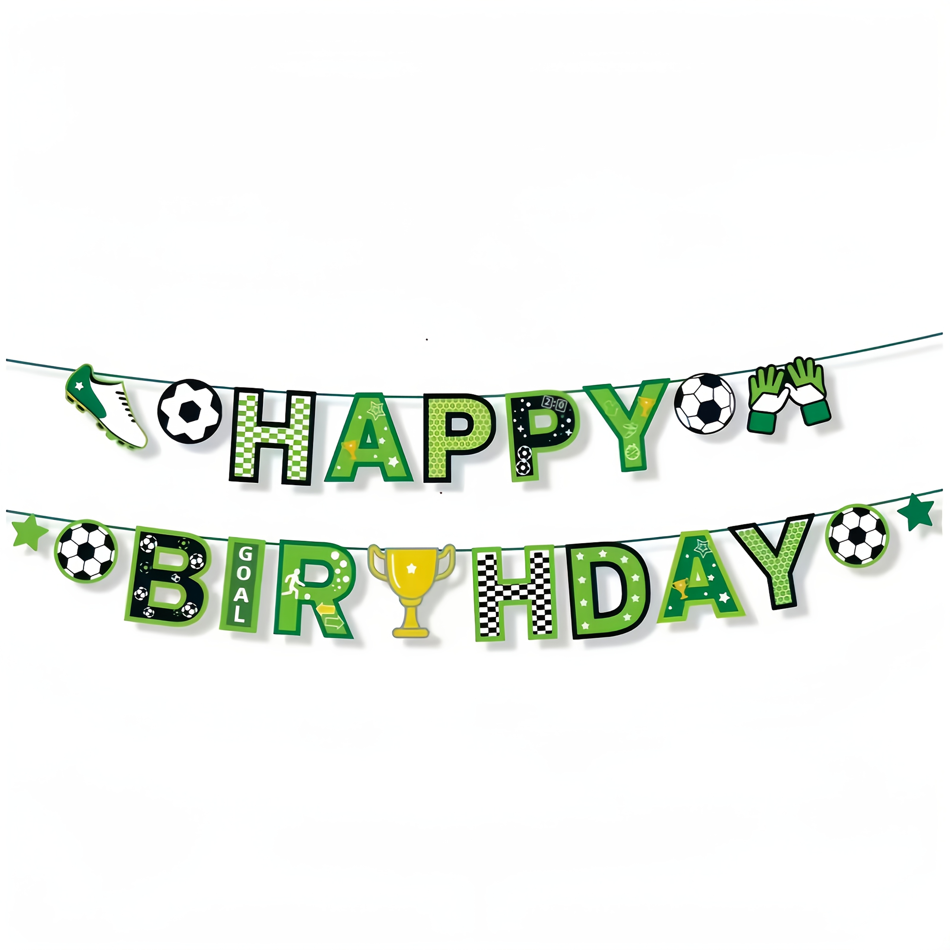 Image of Happy Birthday Soccer Banner, Soccer Birthday Party Decorations Sports Theme Pennant Sign Party Decor For Boys/men's Birthday