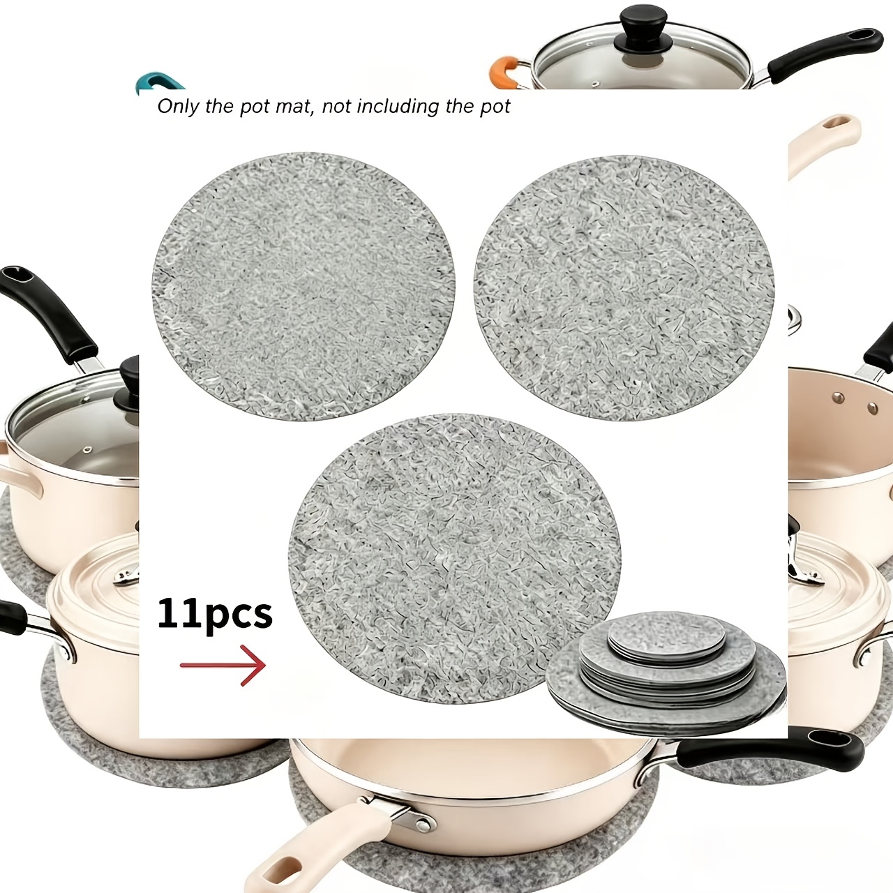 TEMU 11pcs Felt Tray Protector Set, Bowl Anti-friction Pads, Soft Board Storage Packaging, Food Tray Dividers, Partition Protectors, Steamer Set Mats