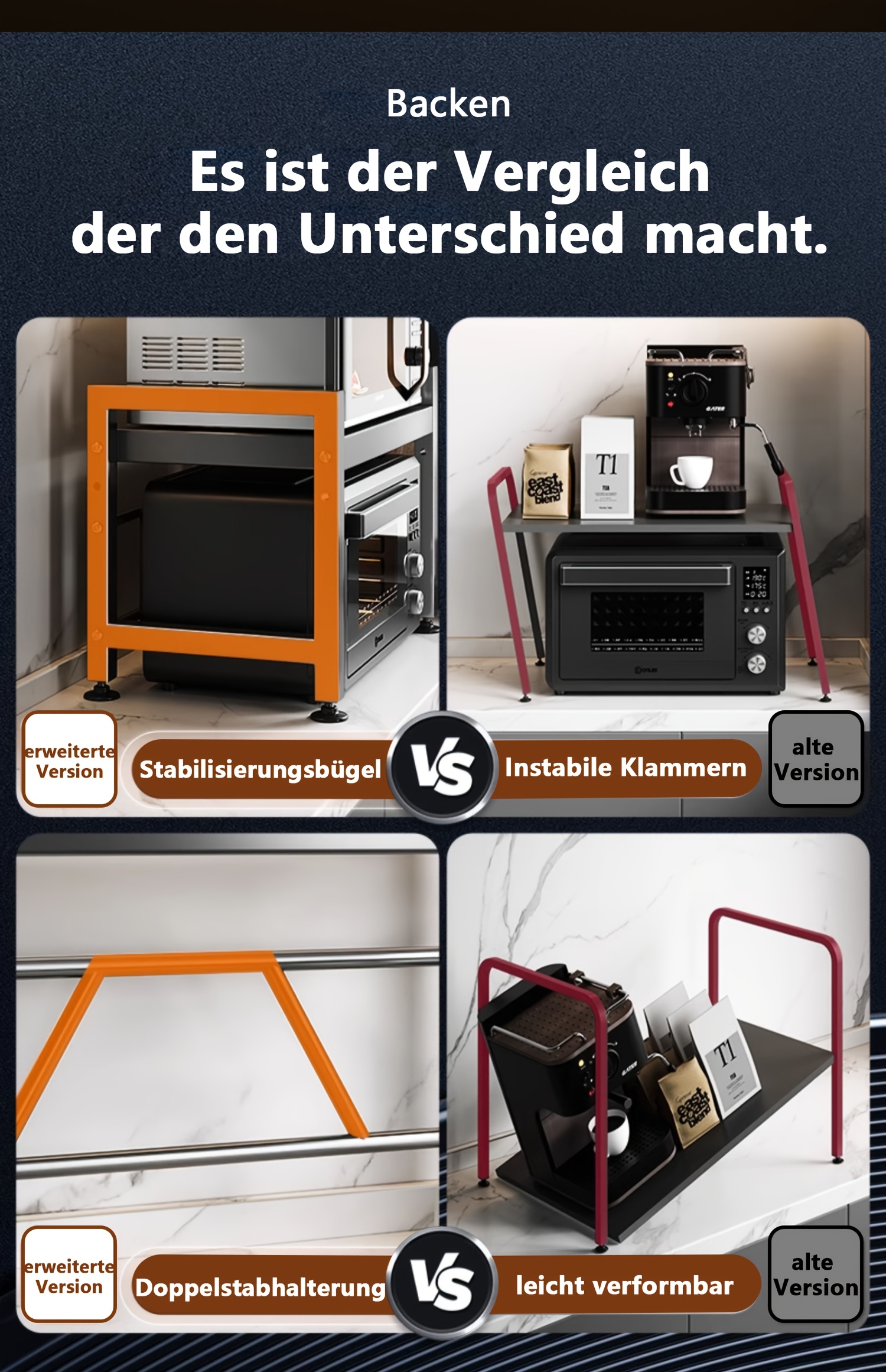 Étagère Extensible 2 Niveaux pour Micro-Ondes - Organisateur de Comptoir Économiseur d'Espace, Rangement Métallique Robuste pour Micro-Ondes, Four et Cuiseur à Riz avec Design Ouvert - Idéal pour Petites Cuisines