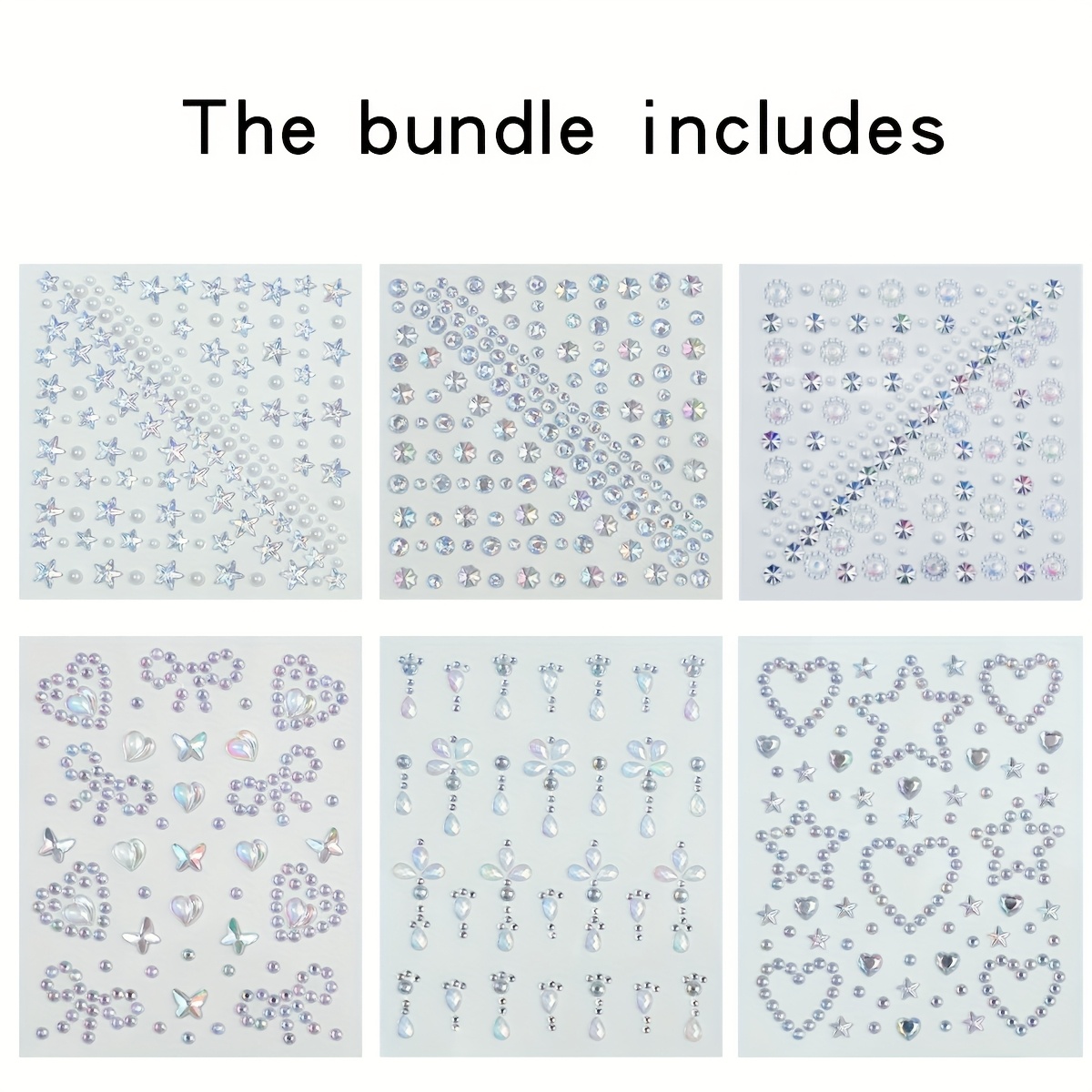 6pcs Y2k Silvery-white 3d Rhinestone Stickers - Star/moon/silvery Tear Glitter Synthetic Gemstone Decals, Suitable For , Hair Accessories, And Face Makeup