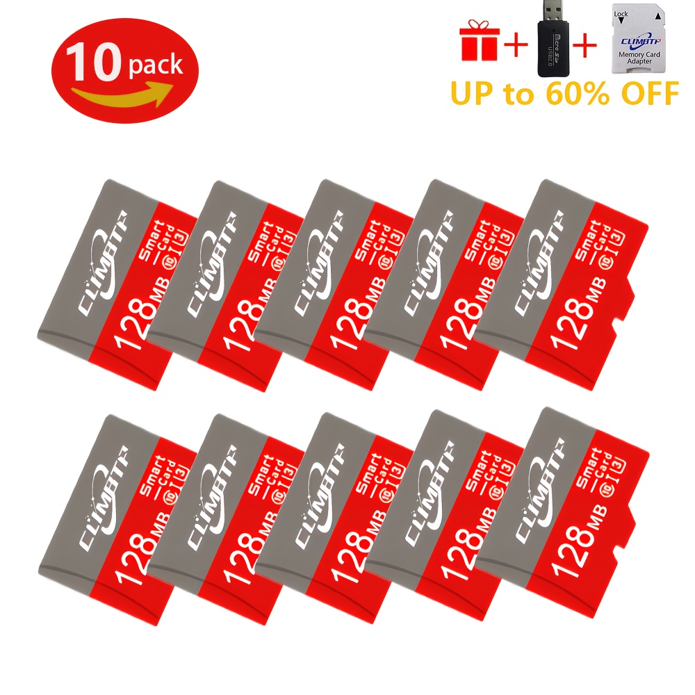TEMU 10-pack Climbtp Small-capacity Memory Cards 128mb/256mb/512mb | Includes Card Reader + Adapter For Secure Storage Of Files, Music, And Photos On