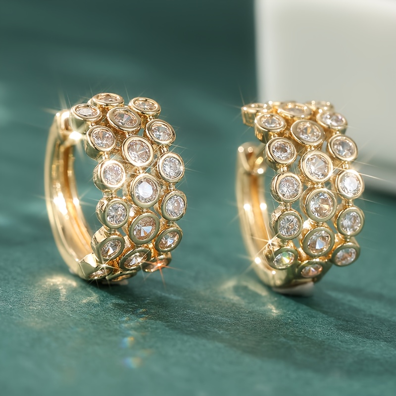 Image of Women's Shiny Hoop Earrings Silvery/rose Golden/golden Color Synthetic Synthetic Zirconia Small Ear Piercing Jewelry Gifts