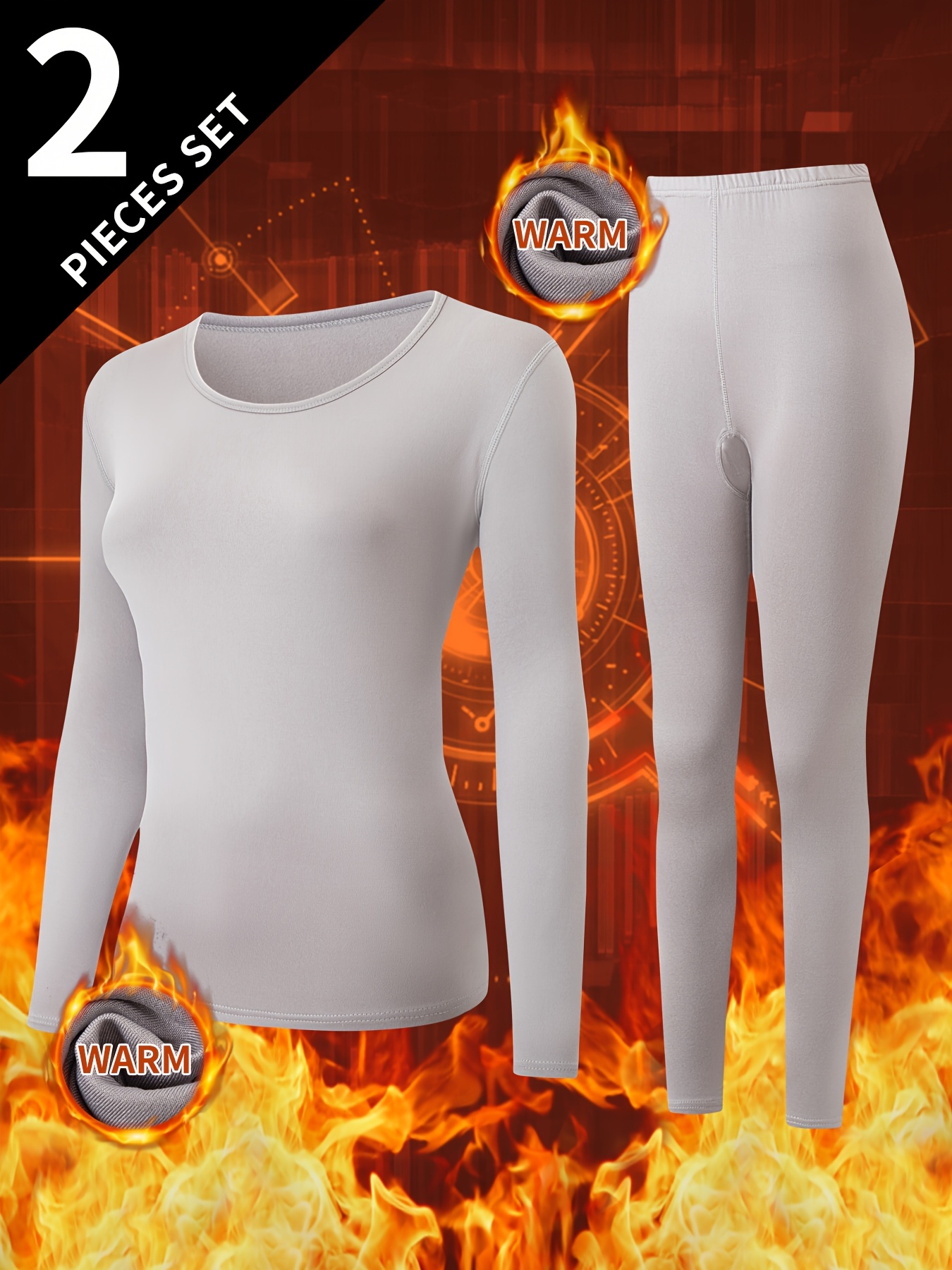 2pcs womens warm innerwear set round neck top and pants winter autumn leggings tight base layer