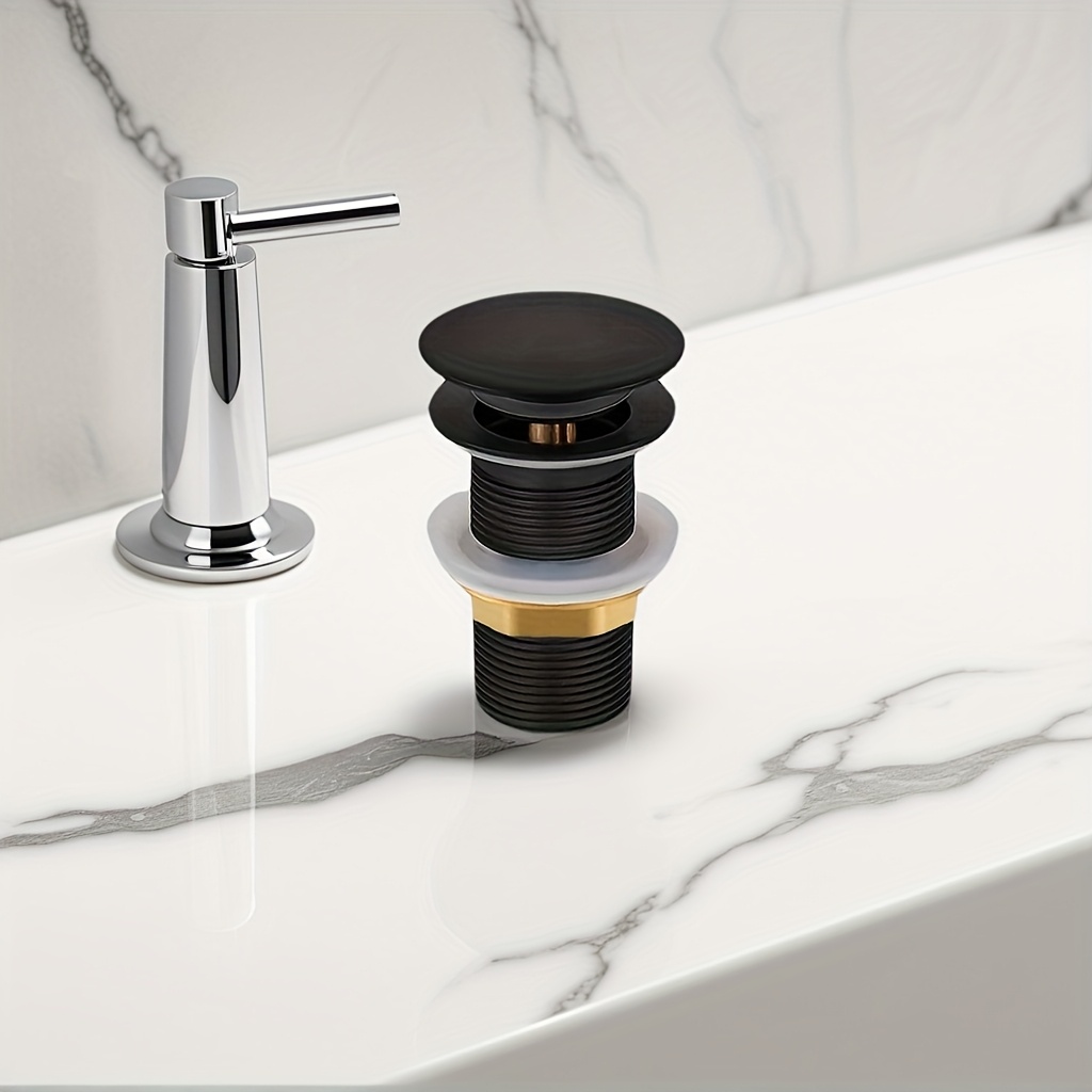 Stainless Steel Pop-Up Sink Drain Stopper with Painted Finish, Suitable for Bathroom and Kitchen Drains, Manual Operation, Matte Black, Golden Pull, Electroplated Silver, Available in Three Colors