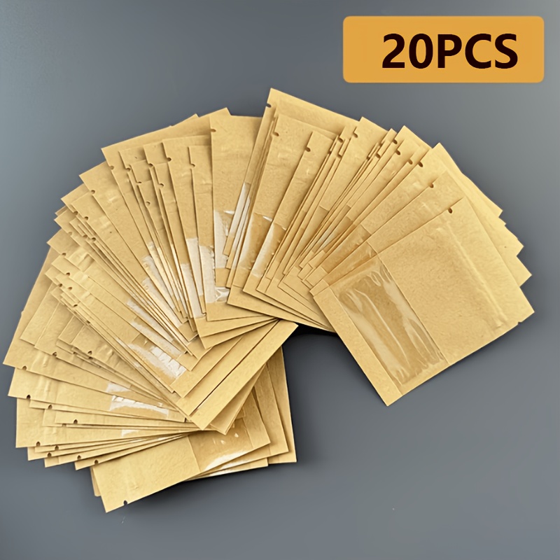TEMU Lot de 20 petites enveloppes réutilisables à fermeture pour pièces de monnaie. Sacs auto-adhésifs en papier marron avec fenêtre transparente,