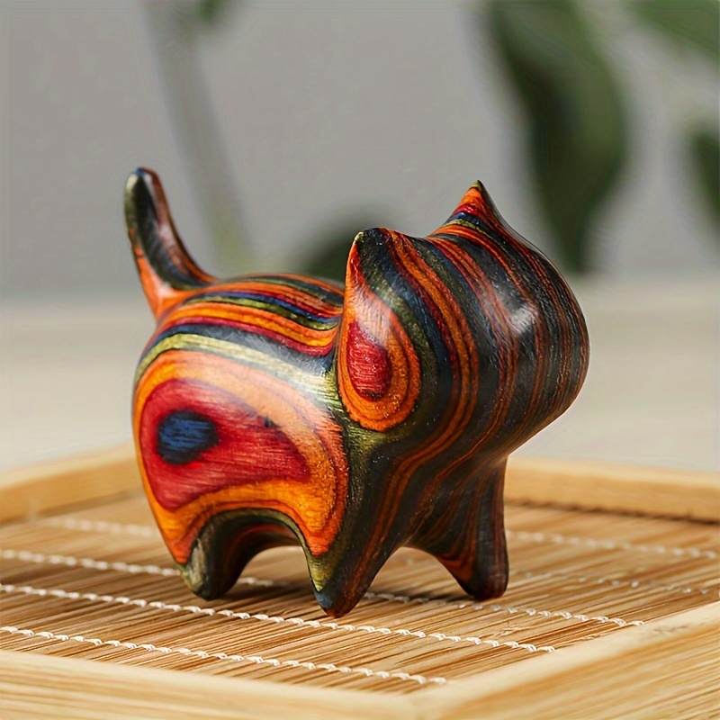 

1pc Handmade Wooden Kitten Statue - Unique Natural Texture Home Decoration, Perfect Gift