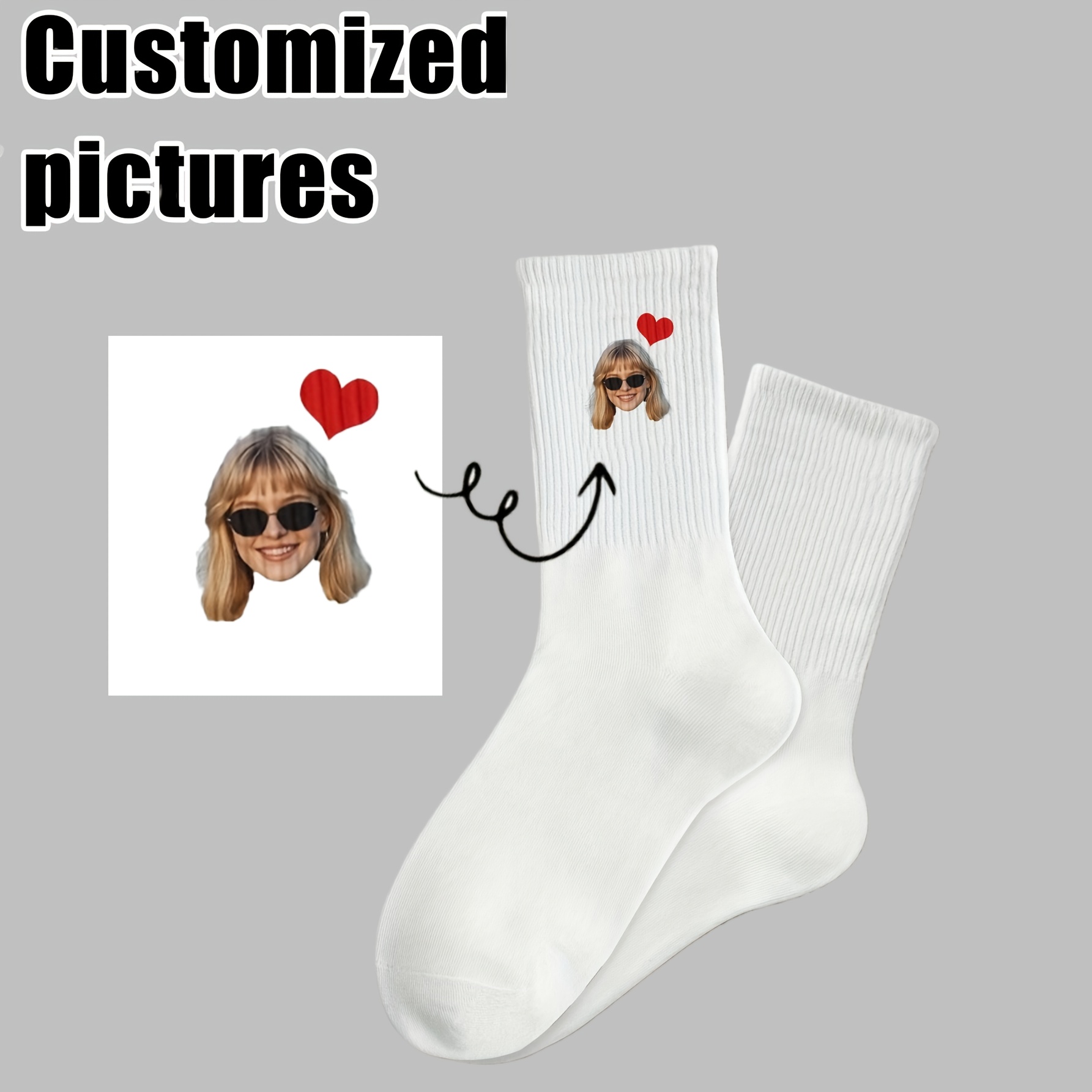 TEMU [customizable] Men's And Women's Socks, White Sports Socks, Customizable Patterns, Durable Men's And Women's Socks Suitable For Holiday Parties,