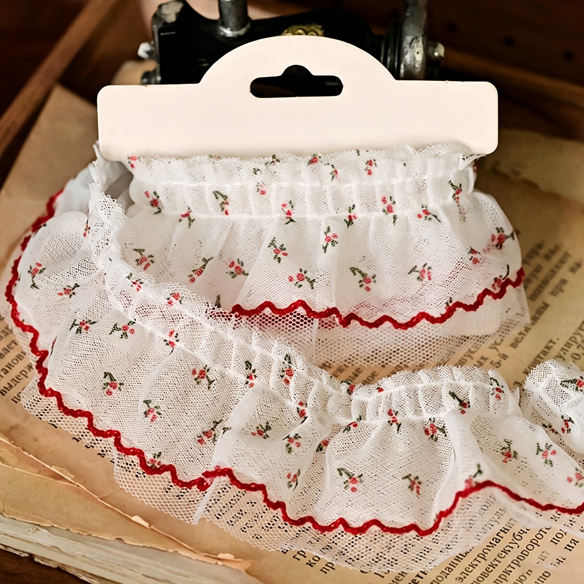 TEMU Dentelle florale en avec bordure à volants, idéale pour la décoration artisanale de textiles et de vêtements