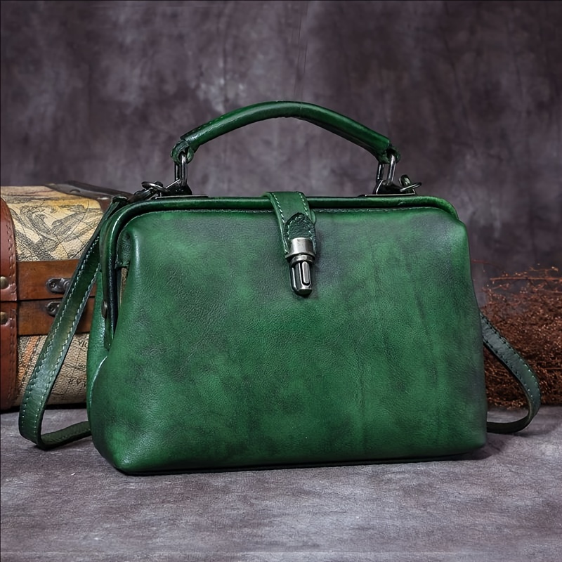 qwq vintage genuine leather small bag handbag for women top layer cowhide   bag with removable strap   closure deep brown polyester lining crossbody satchel purse for everyday use crossbody purse elegant accessory durable construction fashion accessory   sturdy construction   green 11