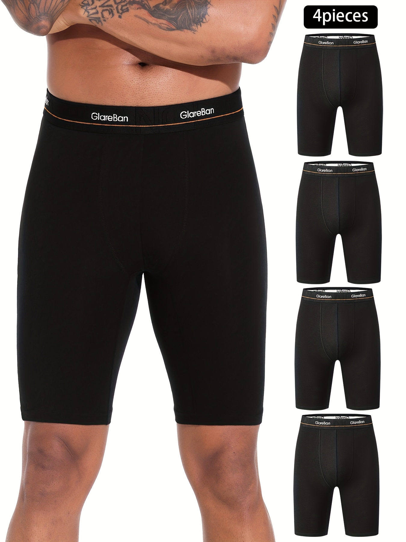 4-pack långa bomullsboxershorts för män – högkvalitativt herrunderkläder, mjuka herrkalsonger, boxershorts för sport och mode, bekväma och mjuka, märkesvara