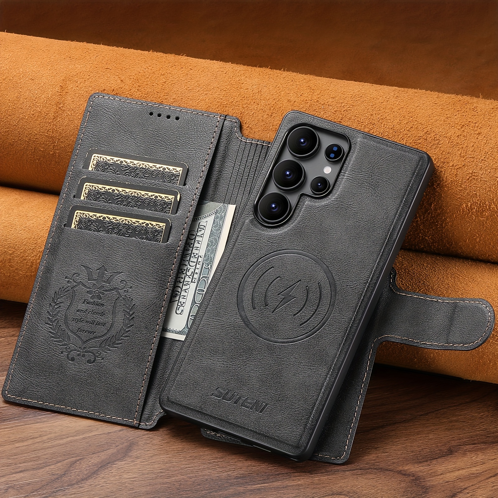 Image of Phone Case - Suteni Compatible With Wireless Charging Phone Case 2-in-1 Magnetic Faux Leather Wallet Holder Flip Cover Magnetic Stand Protective Case For Galaxy S26 Ultra S25 S24 S23 S22