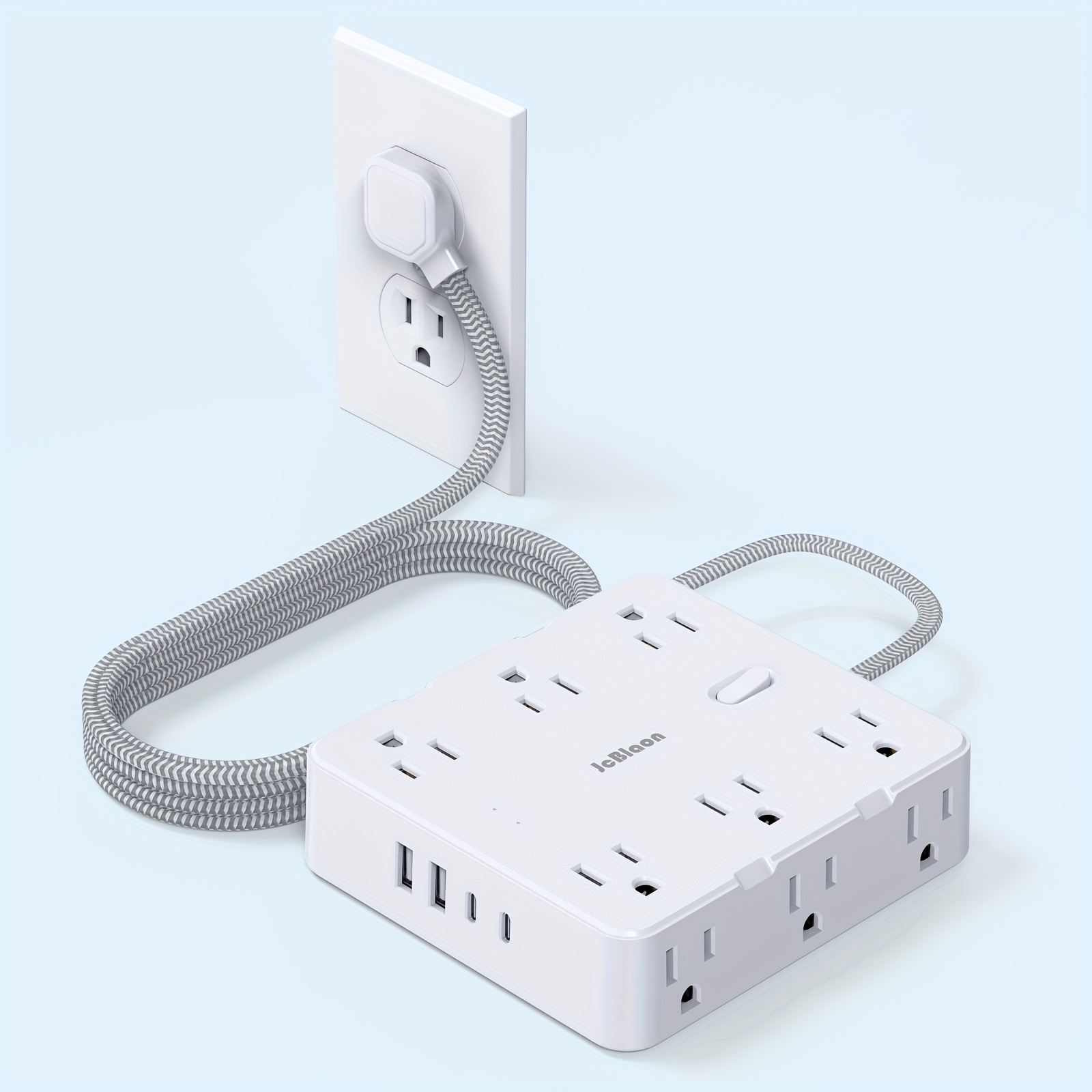 

Protector Power Strip With Usb Ports, 5ft Braided Ultra Thin Flat Plug Extension Cord Power Strip With 3-side 12 Widely Outlets, Wall Mount Overload Protection, Desk Charging Station