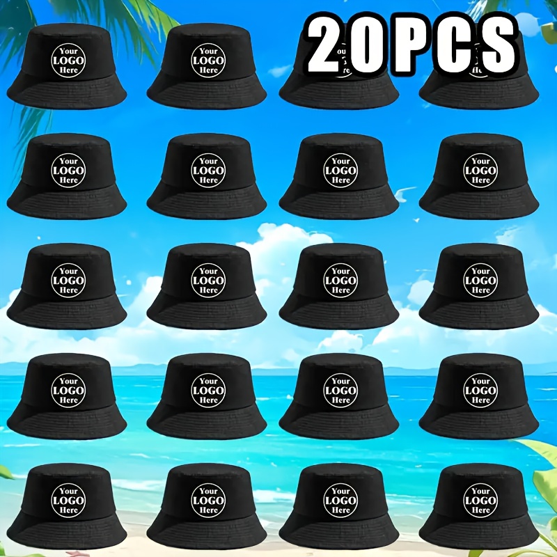 TEMU 20pcs Customizable Fisherman Hats - Unisex Sports Style, Personalized Patterns/text/logos | Lightweight Foldable Design, Outdoor Hats For Beach
