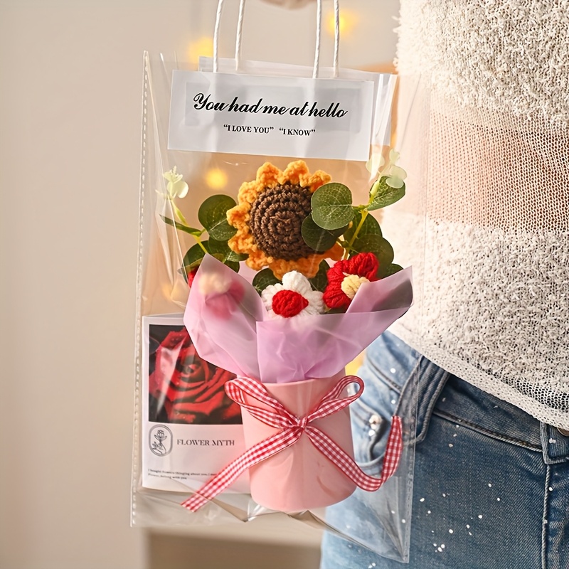 TEMU 1pc Simulated Sunflower Puff Bucket Bouquet With Gift Bag, Suitable As A Gift For Mother's Day, Thanksgiving, Birthday, And Other Festival