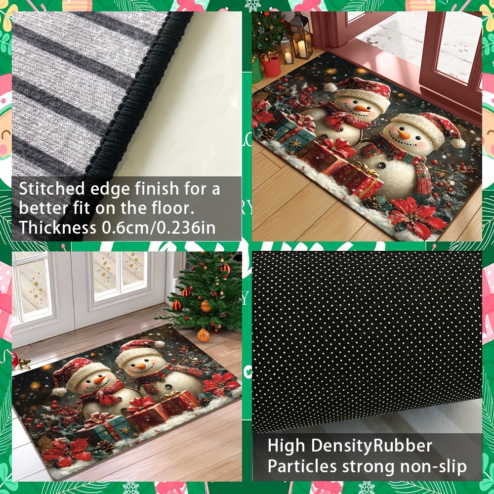 christmas snowman doormat 1pc lightweight washable non slip rubber backed braided polyester welcome mat for   room bathroom balcony machine made christmas holiday decor details 6